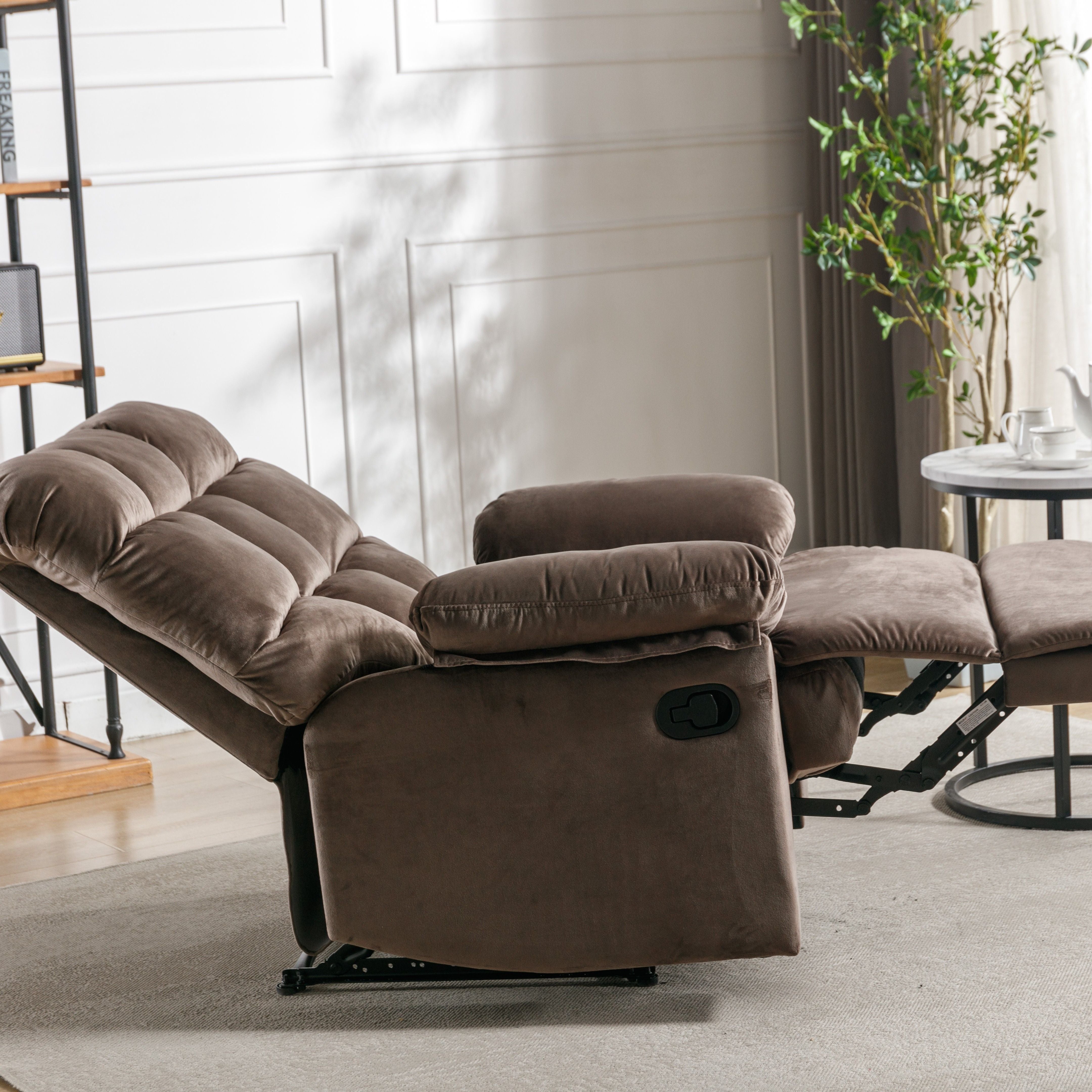 Classic Manual Recliner With Soft Padded Headrest And Armrest, Wonderful Chair&Sofa For Living Room And Bed Room, Brown