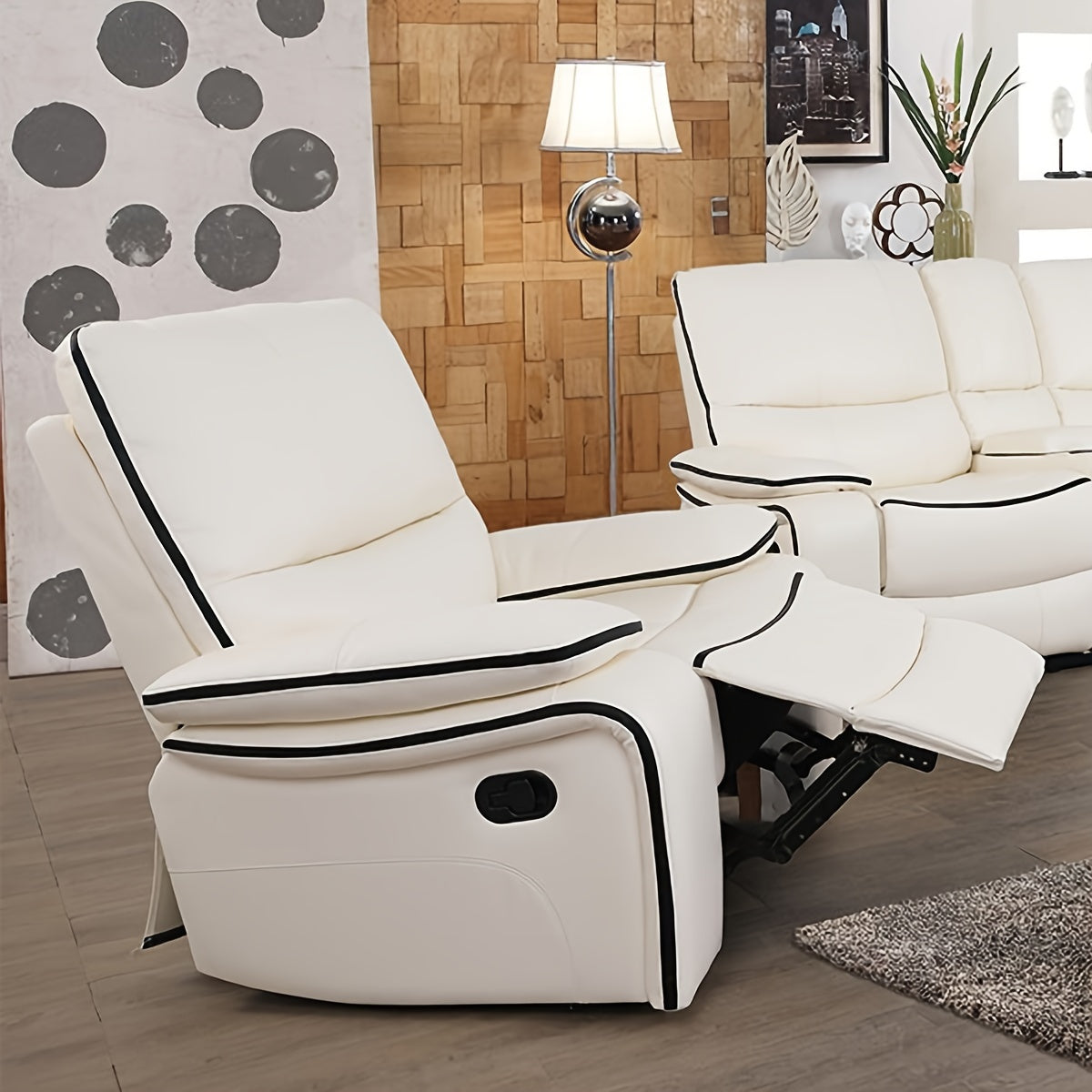 1pc Synthetic Leather White Chair, Synthetic Leather Reclining Couches, Synthetic Leather Recliner Chair for Living Room, Apartment, Office, Rv