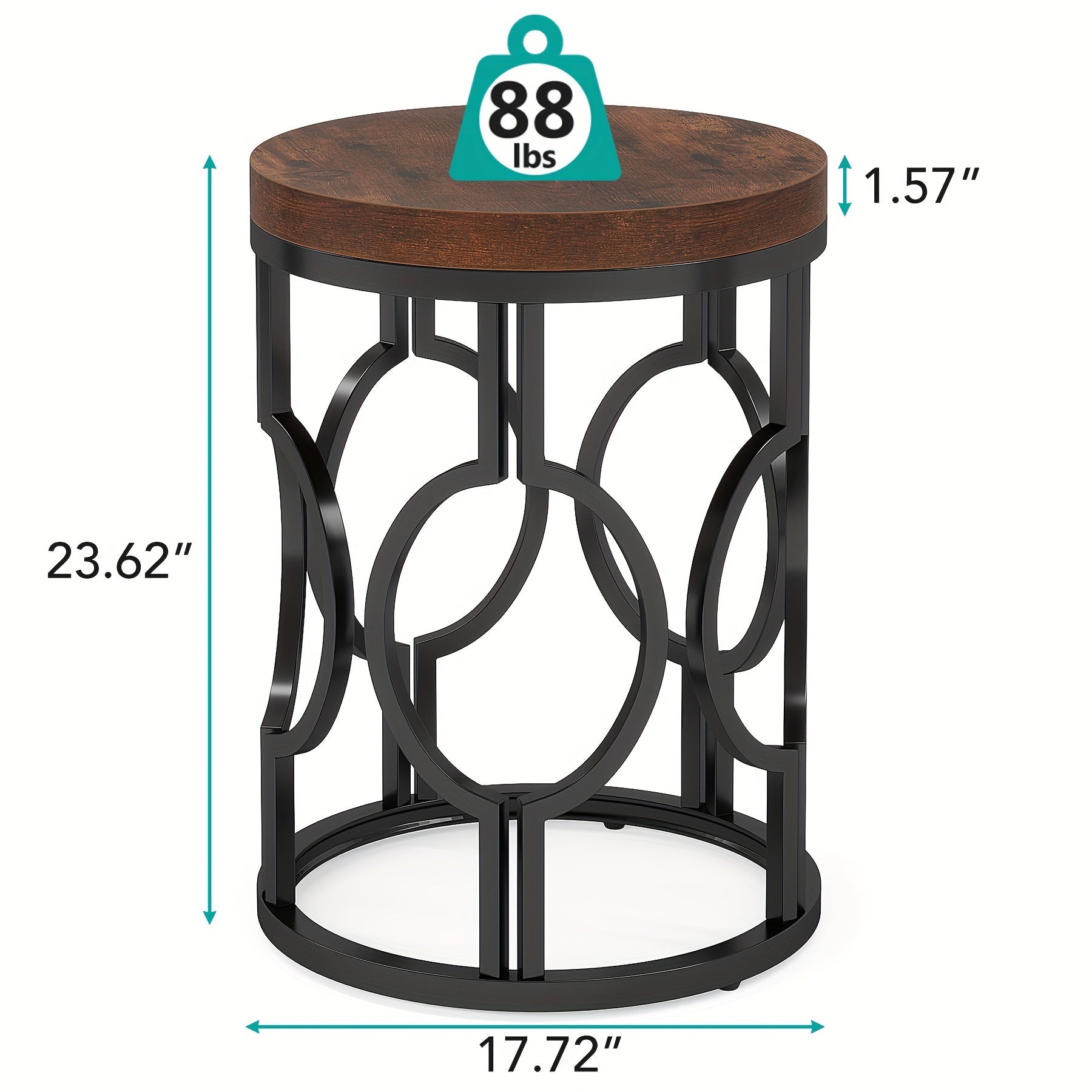 Round End Table Industrial SideTable With Metal Hollow Frame Small Bedside Table Nightstand For Living Room Bedroom