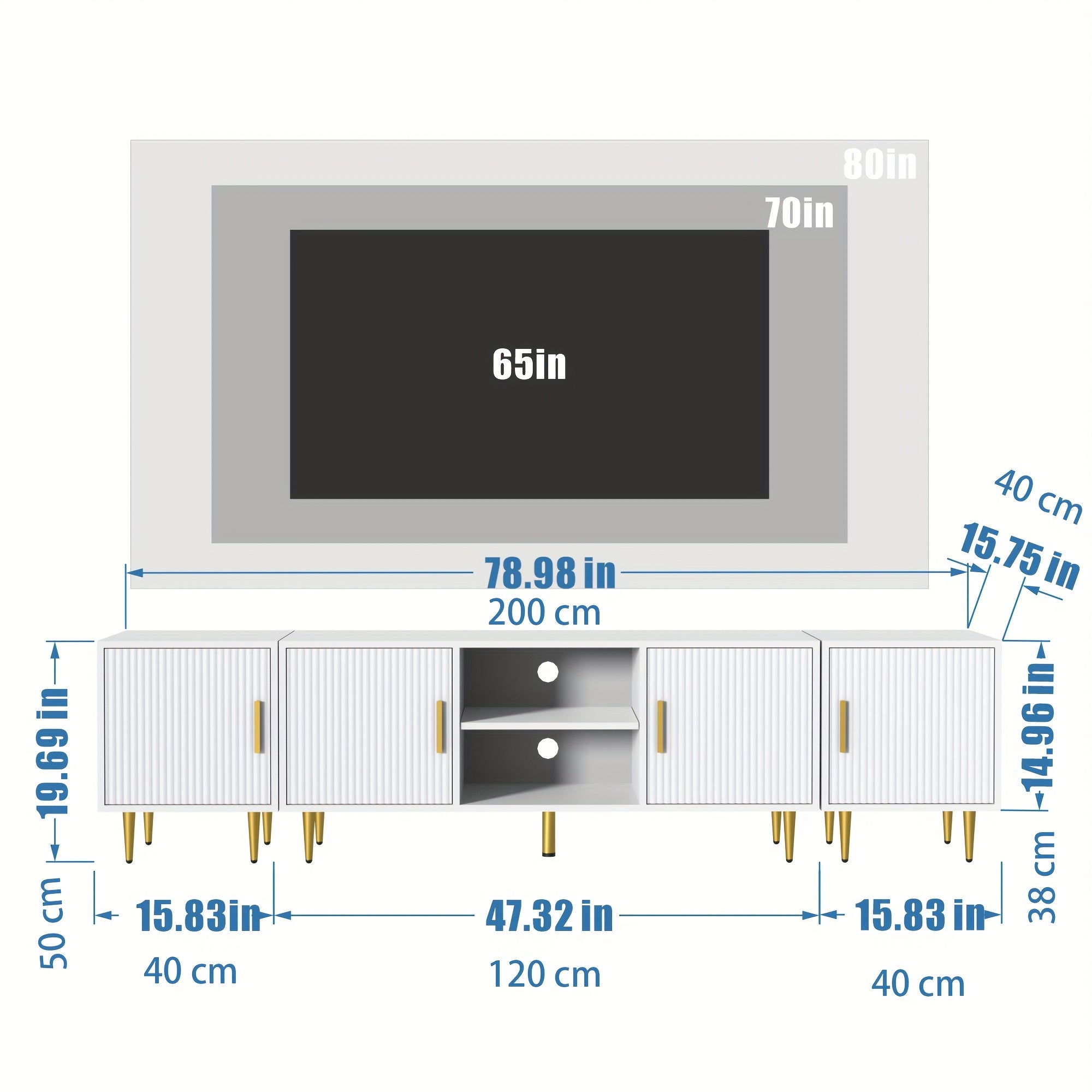 Luxury Fluted TV Stand with 2 Side Tables, Entertainment Center for TVs Up to 80", Modern Media Console with Cabinets, TV Console for Living Room Bedroom