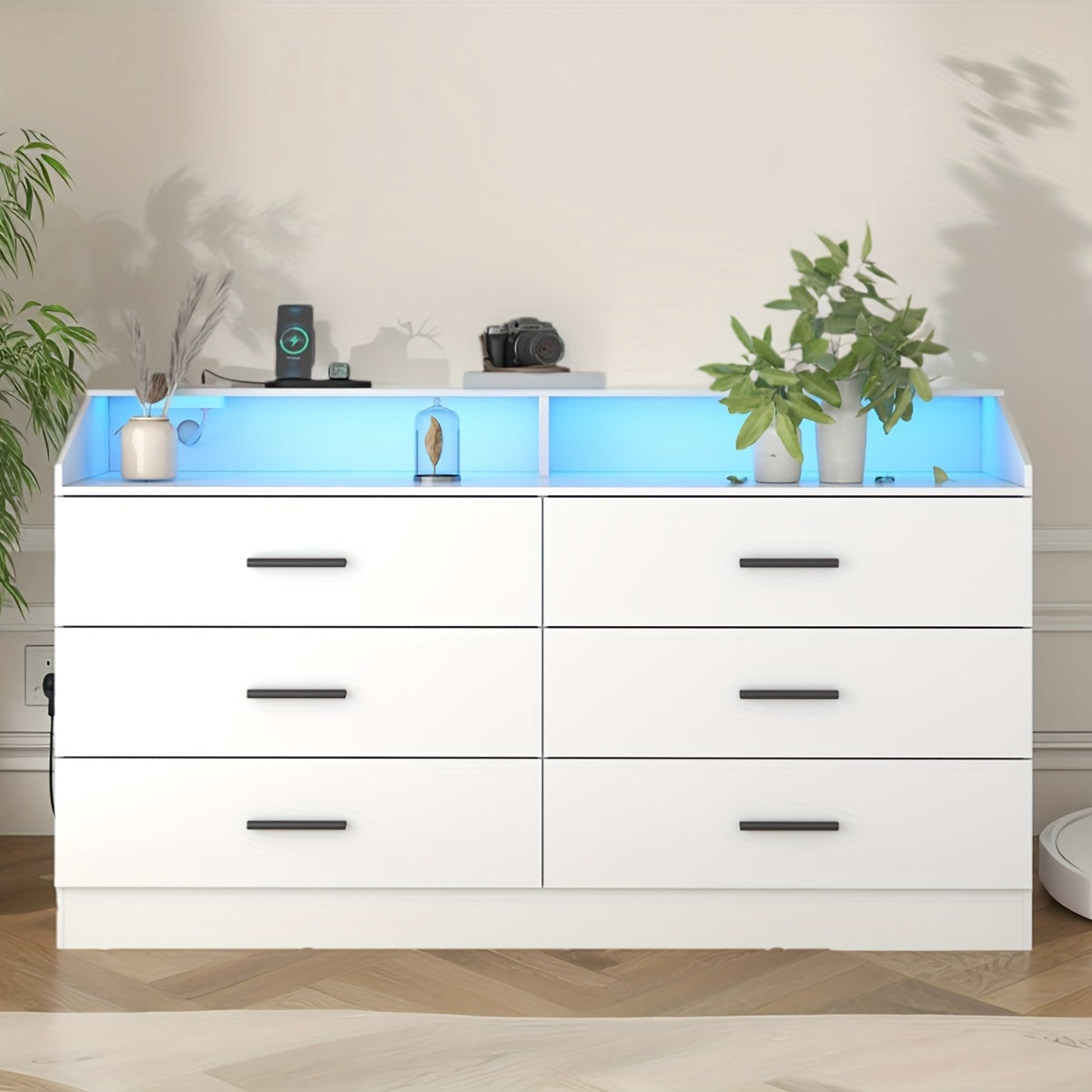 White/Black Dresser For Bedroom With 6 Drawers Modern Dresser With Power Outlet Chest Of Drawers For Closet Drawer