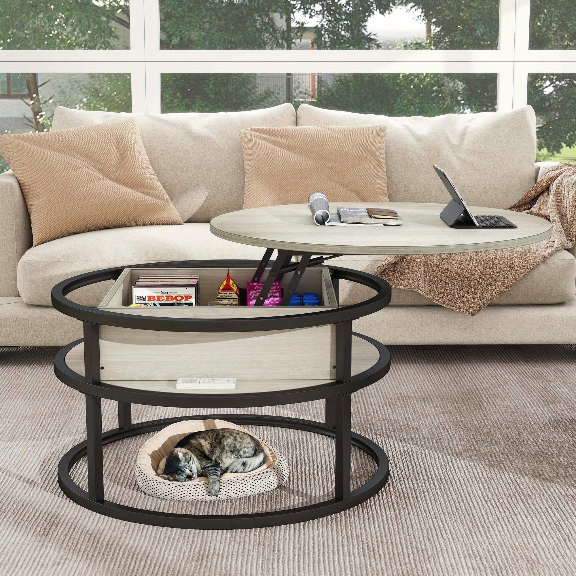 1pc Minimalist Wooden Lift-Top Coffee Table with Concealed Storage, Portable Pedestal Base, Perfect for Compact Spaces and Holiday Gifts