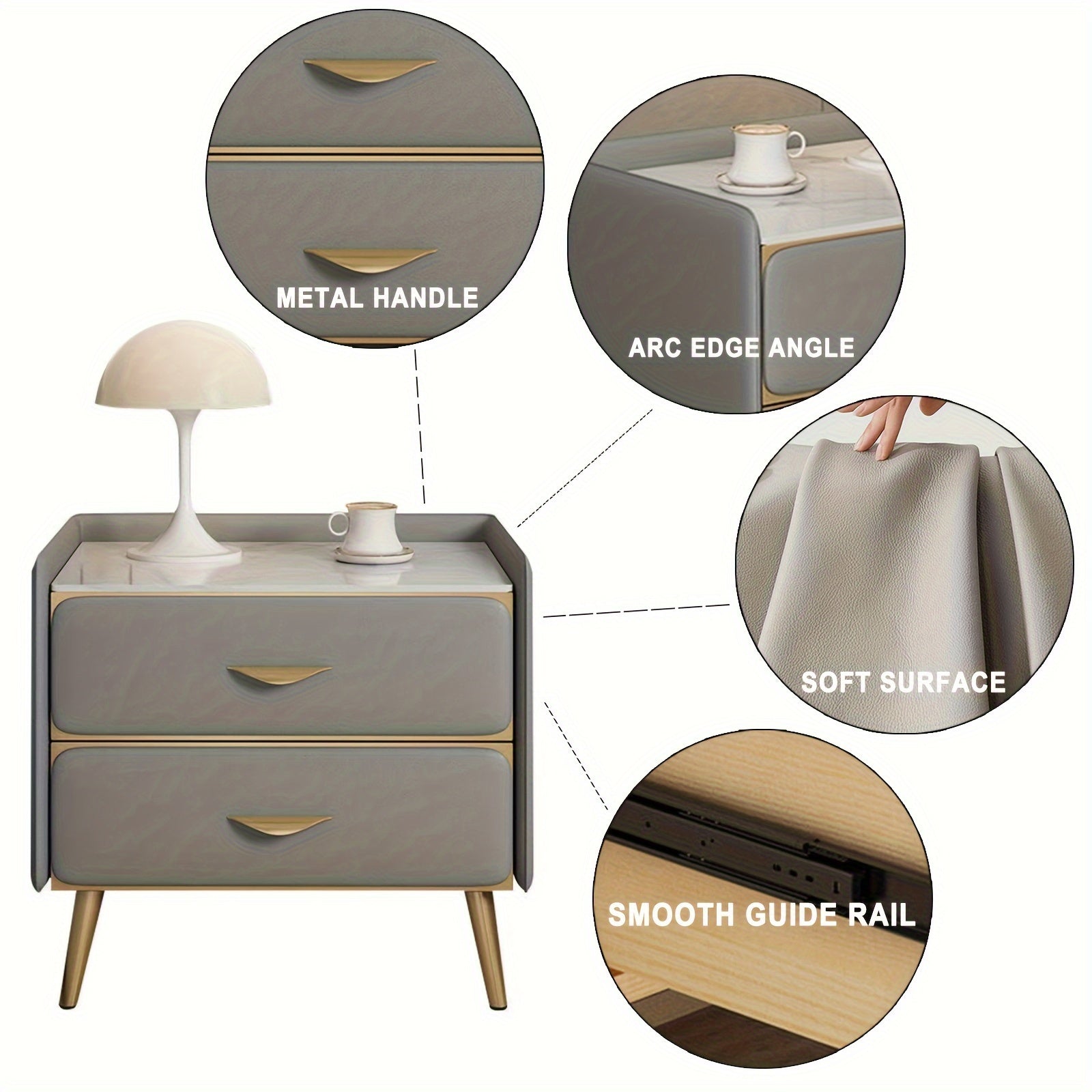 Grey Nightstand, Bedroom Nightstand With 2 Drawers, Modern Minimalist Style Suitable For Small Spaces And Living Room Side Tables