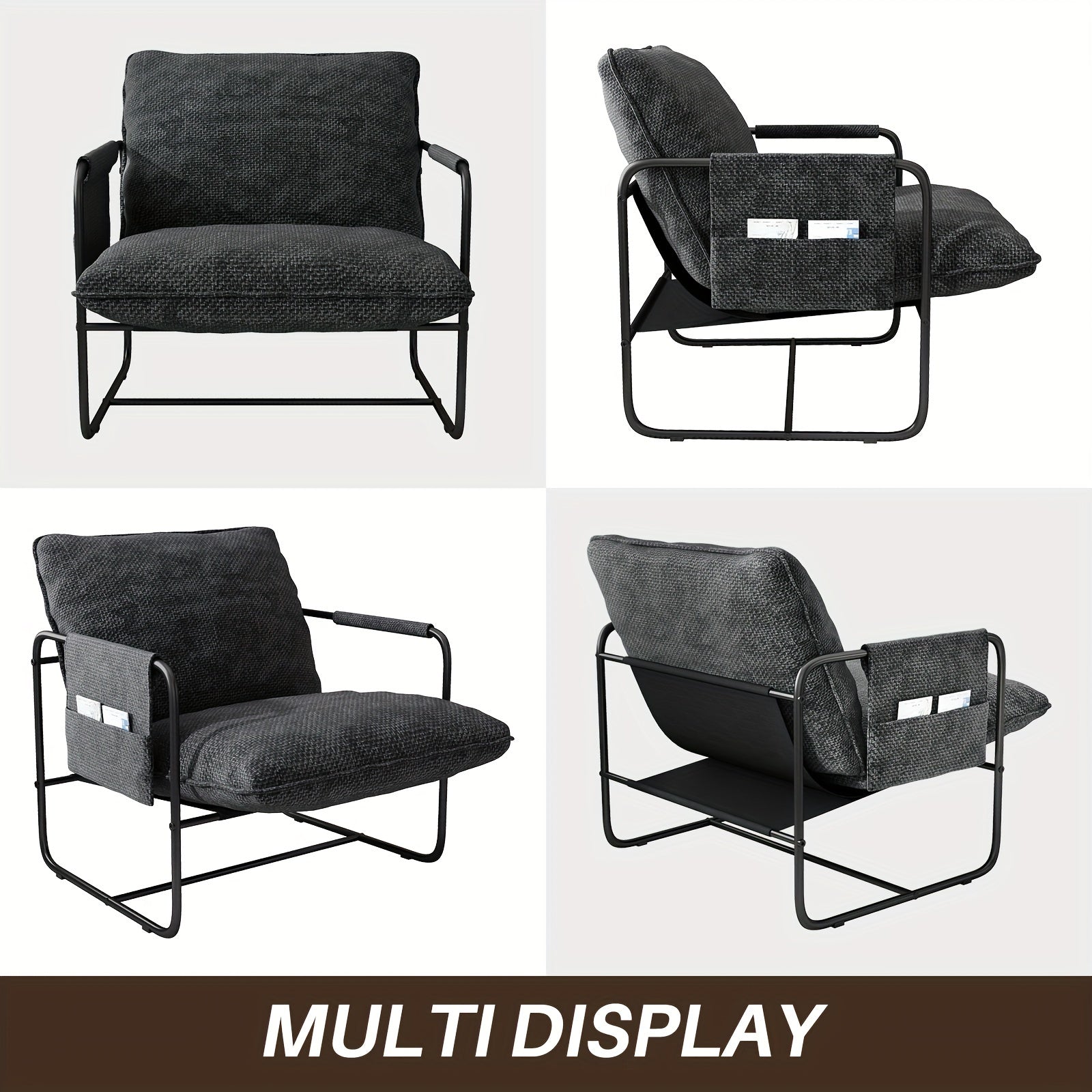 Sling Accent Chair Living Room, Metal Framed Armchair With Removable Storage Bag, Upholstered Living Room Chairs