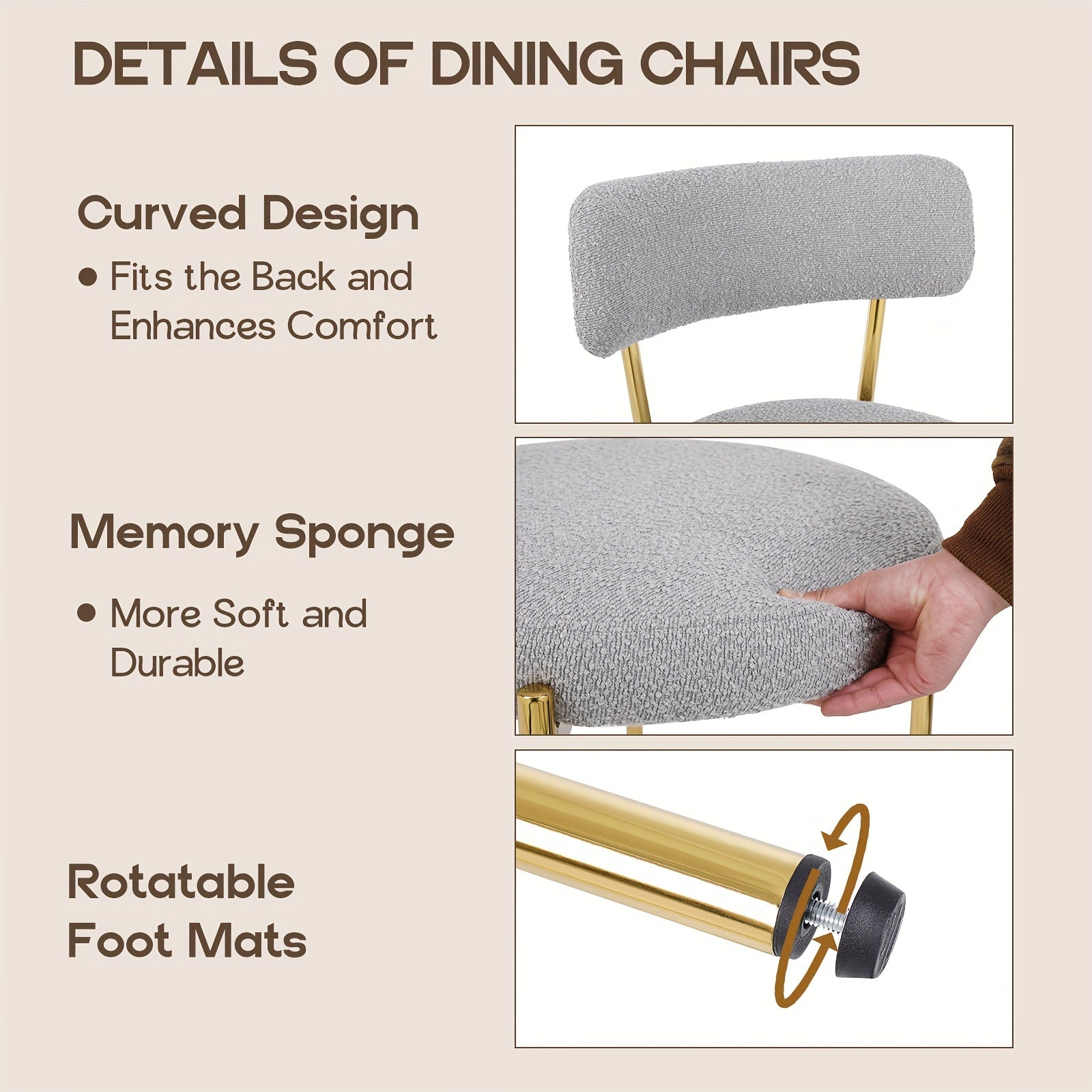 Modern Boucle Dining Chairs Set Of 2 Mid-Century Modern Sherpa Dining Chairs Upholstered Kitchen Dining Room Chairs