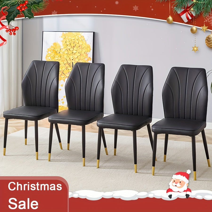 Modern Dining Chairs Set of 4, Armless Dining Room Chairs, Stylish PU Patterned Backrest and Black Metal Legs for Dining Room/Kitchen, furniture for home clearance, office chair, clearance Dealership today deals prime, kitche