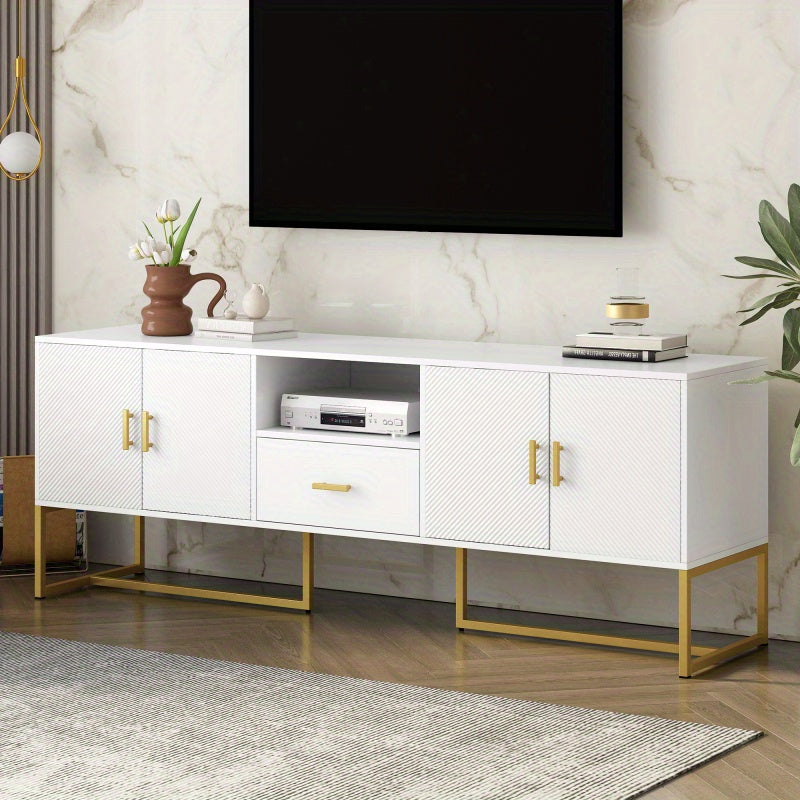 Modern TV Stand for TVs Under 70 Inches, with 1 Drawer, 2 Cabinets and Metal Legs