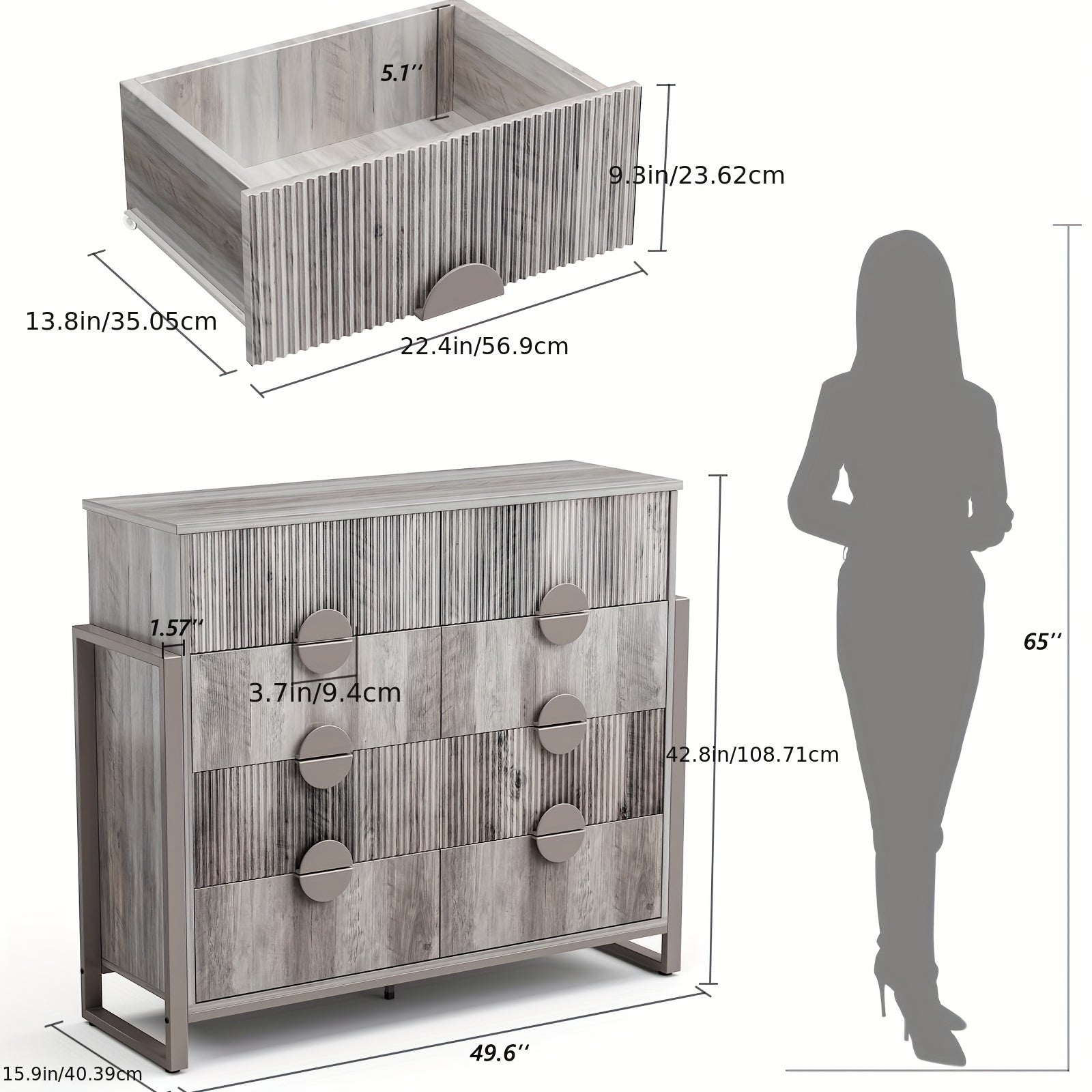 Dresser For Bedroom Wide Chest Of Drawers With Metal Frame Storage Organizer Unit With Fluted Panel 6 Drawer Dresser