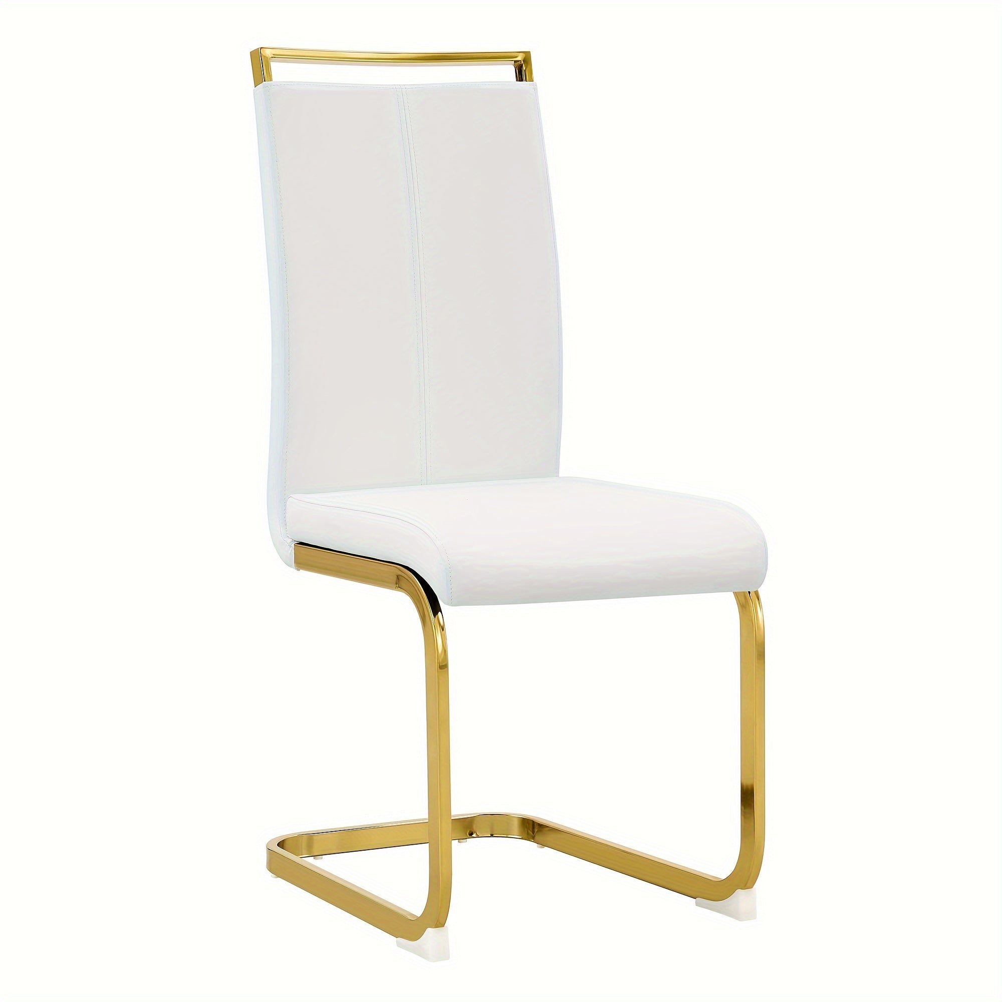 Modern Dining Chair, PU Artificial Leather High Back Soft Cushion Edge Chair, with Golden C-shaped Tube Chrome Metal Legs, for Restaurant Kitchen Vanity Club Guest Office Chair 2pcs Set White+PU