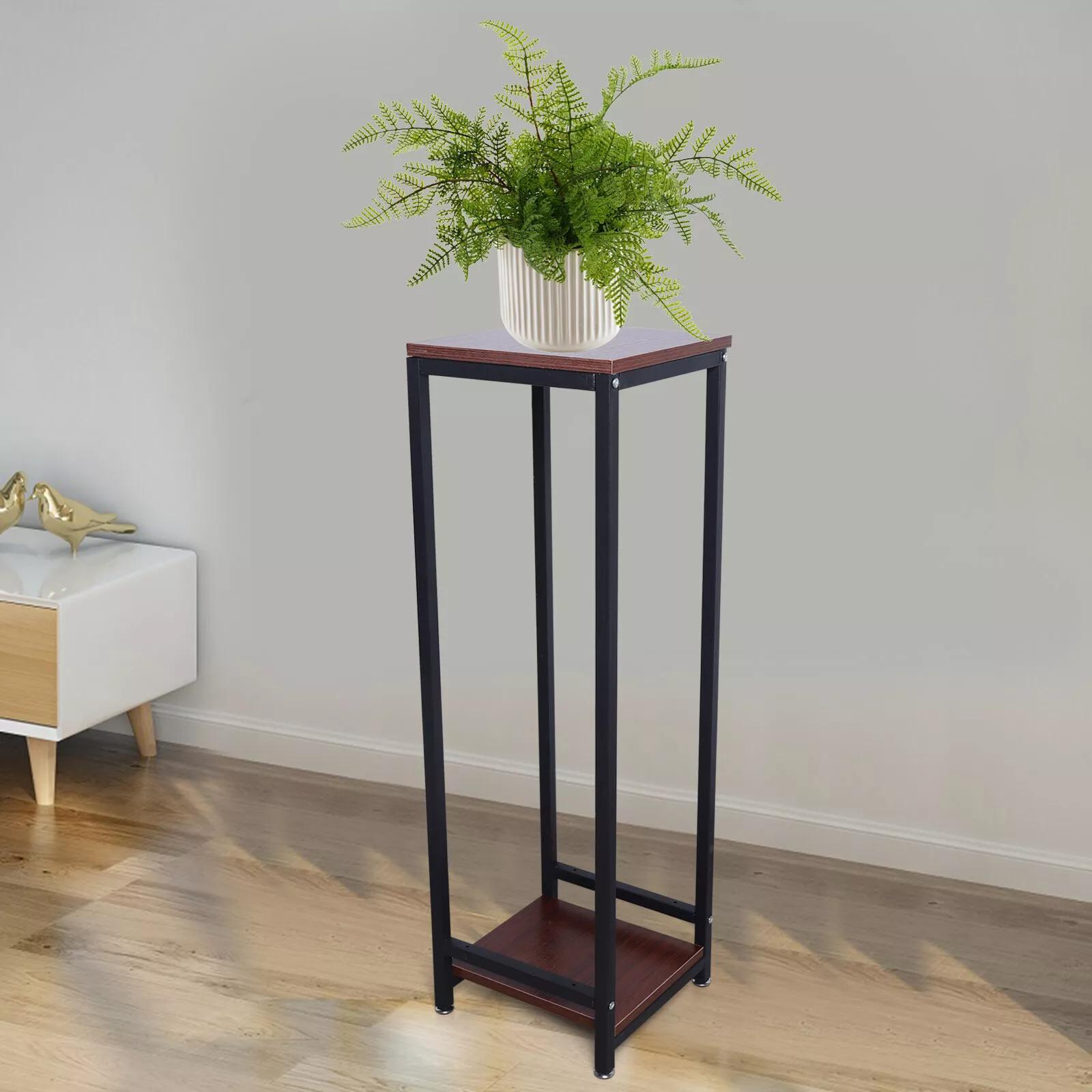 40" Tall Metal Plant Stand - Black 2-Tier Pedestal for Indoor/Outdoor Use, Sturdy Flower Pot Holder with Grid Pattern, Ideal for Home Decor and Display, Artificial Plants for Home Decor