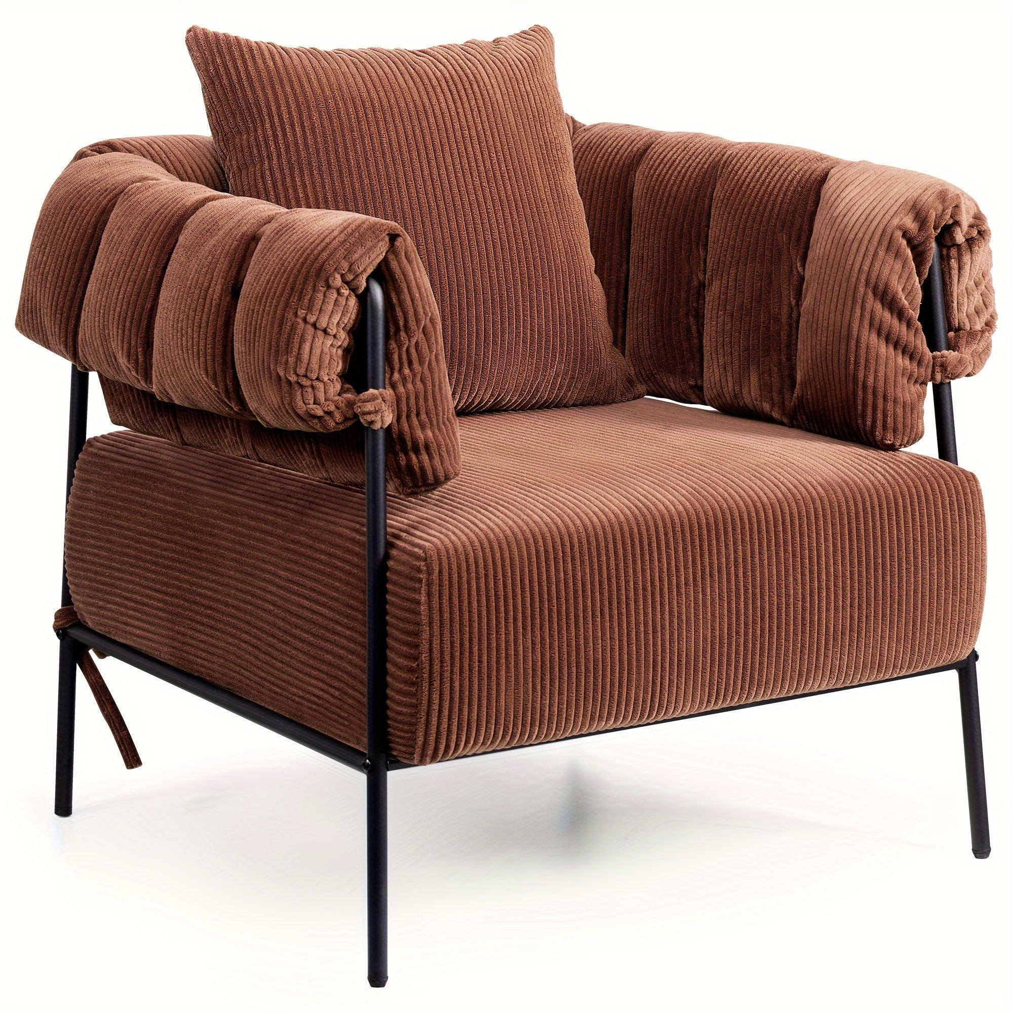 Sofa Chair Corduroy Fabric Modern Accent Chair With Metal Legs And High-Density Sponge Cushions