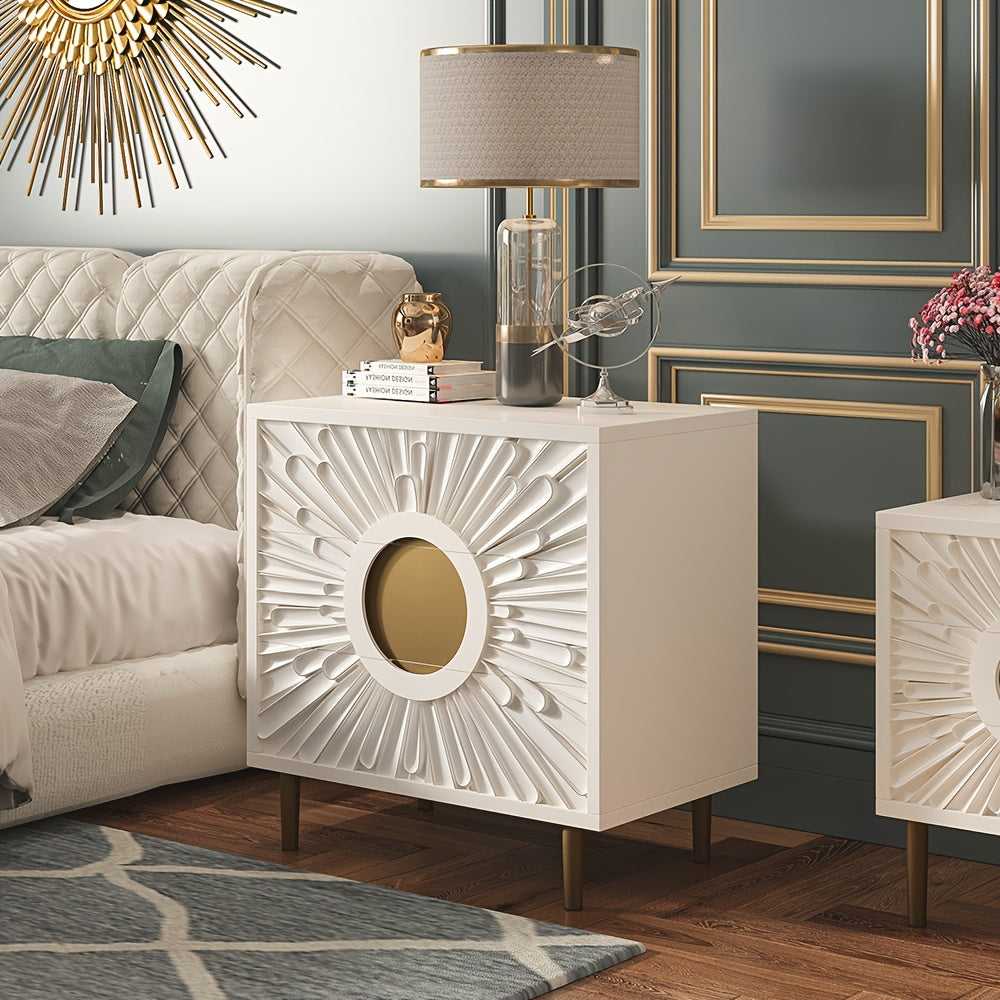 Modern Luxury Side Table End Table With Drawers Unique Designed Pattern Nightstand End Table For Office Rest Room White