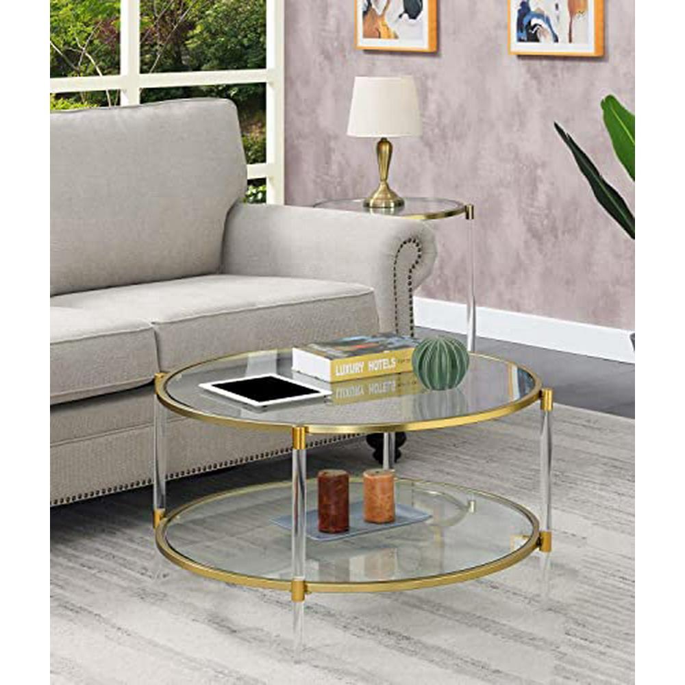 Convenience Concepts Royal Crest 2 Tier Acrylic Glass Coffee Table, Glass/Gold