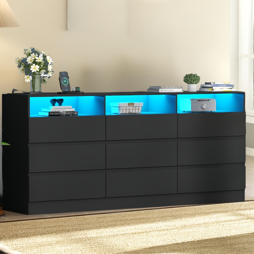 9 Drawers Vanity Desk With Power Outlet & Lights Makeup Vanity Table Dressing Table For Women Girls - Dresser Westberry