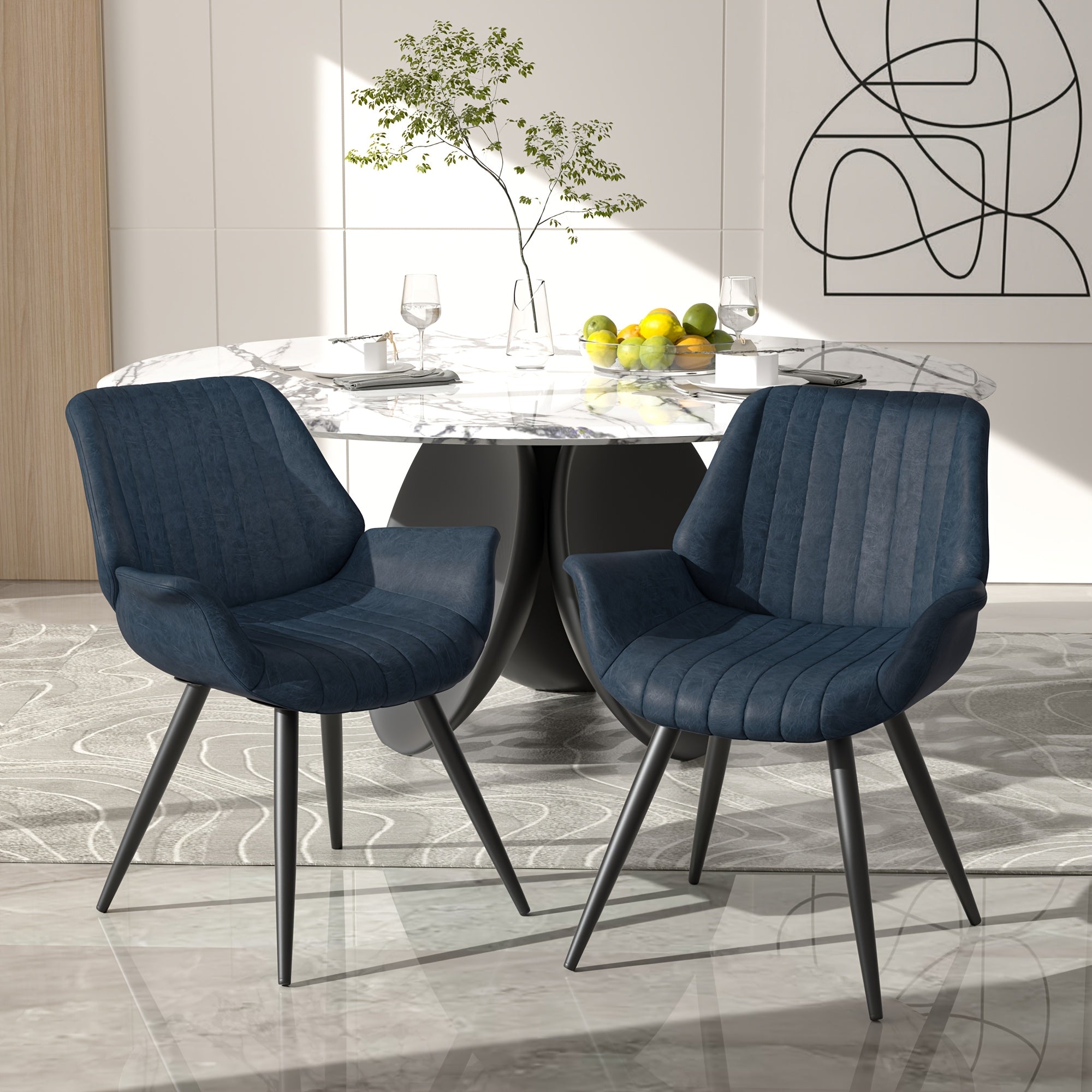 Faux Leather Dining Chairs with Metal Legs - Tear-Resistant, Easy Clean, Solid Back Design for Kitchen & Dining Room