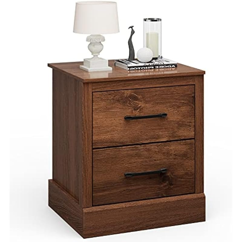 Farmhouse Nightstand Wood Bedside Table Storage Drawers Compact Floor Night Stand End Table Walnut Accent Sofa Side Table for Bedroom