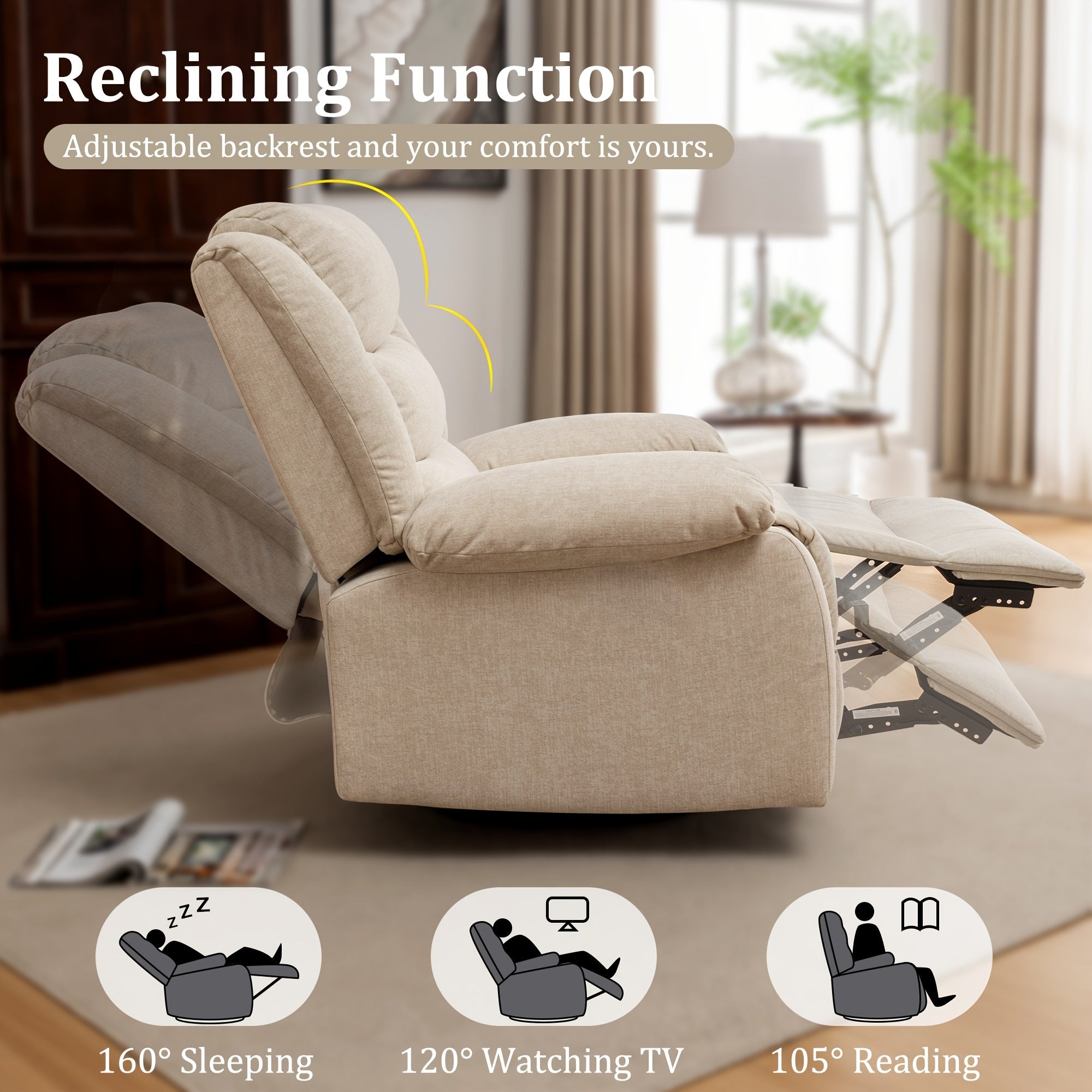 Massage Swivel Rocker Recliner with Heat and Vibration Massage, Overstuffed Manual Rocking Recliner Living Room Chair