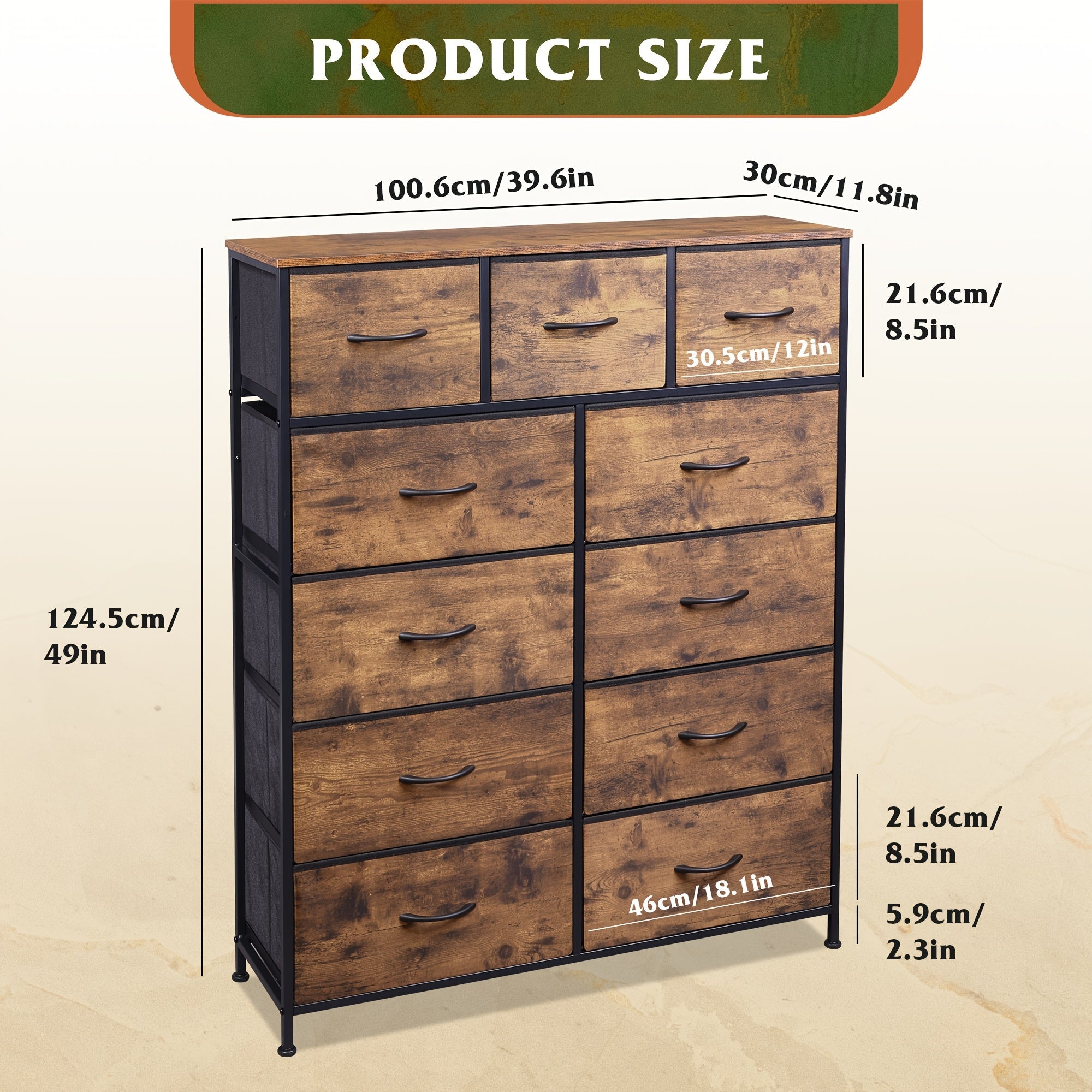 Tall Dresser for Bedroom Fabric Dresser Storage Tower Dresser & Chest of Drawers Organizer Unit with 11 Drawers Storage