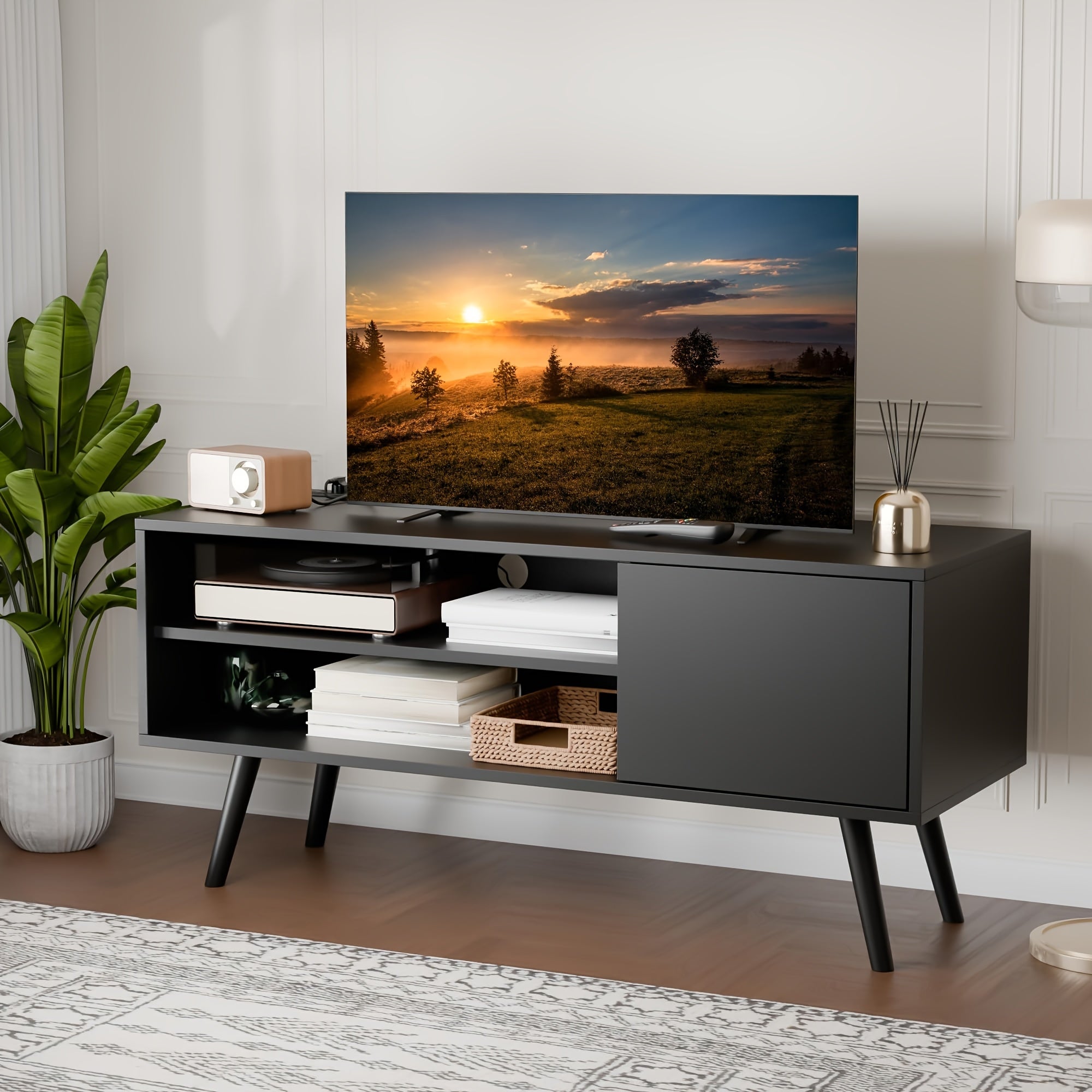 50" TV Stand, Mid-Century Modern Entertainment Centre With Storage Unit, Living Room TV Media Console