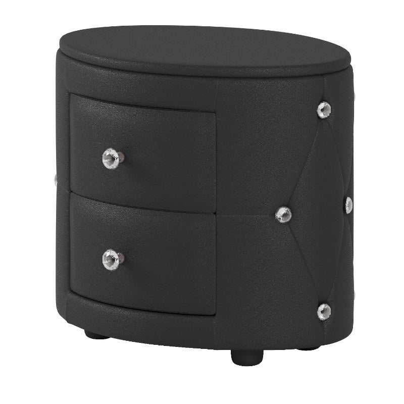 Black PU Nightstand with 2 Drawers & Crystal Handle, Fully Assembled Except Minor Parts, Stylish Bedside Storage, Sleek Design, Ideal for Different Interior Styles, Durable and Practical, Bedroom Essential.