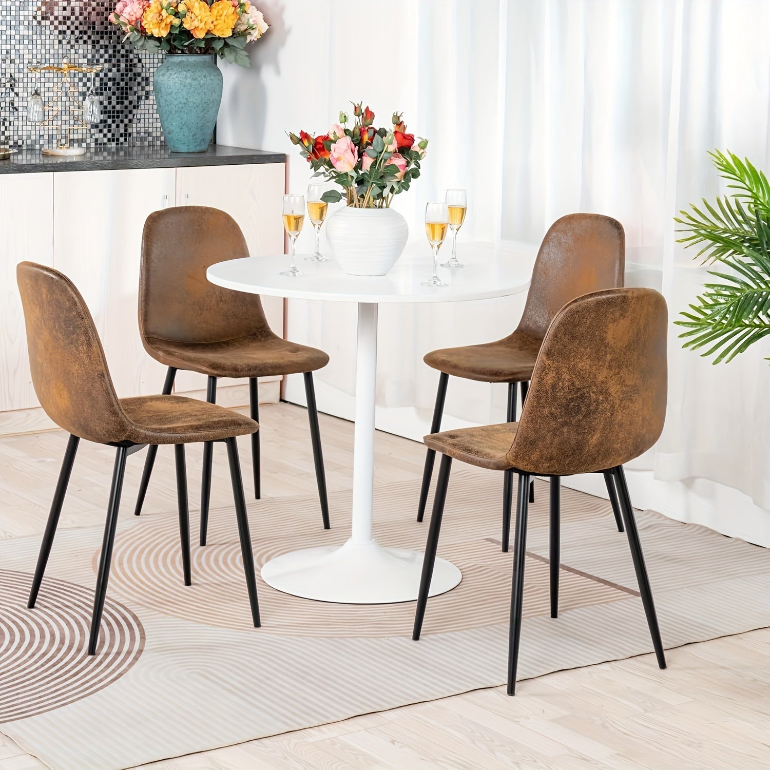 Vintage 4pcs dining chair set, modern medieval style feature dining chair, armless dining chair with comfortable cushions, can be used in restaurants, bedrooms, living rooms, reception rooms, cafes, etc