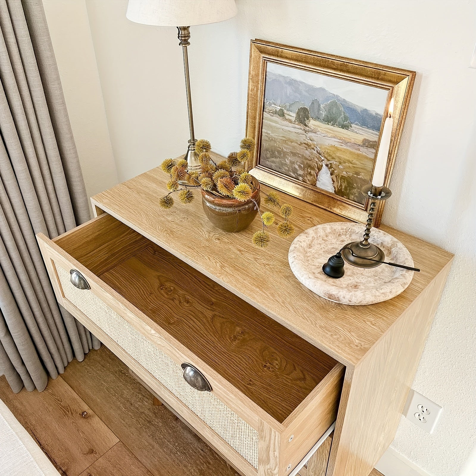 Rattan Dresser - Rattan Nightstand Boho Cabinet Small Dresser 3 Drawer Dresser/Side Table/Bedside Table, Rattan Cabinet