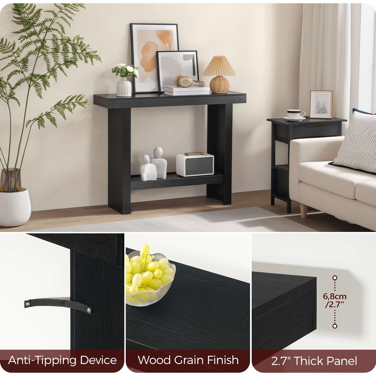 Modern Black Console Table 39.4" - Space-Saving Entryway & Narrow Sofa Side Table, Easy Assembly for Living Room, Hallway, Foyer, MAHANCRIS