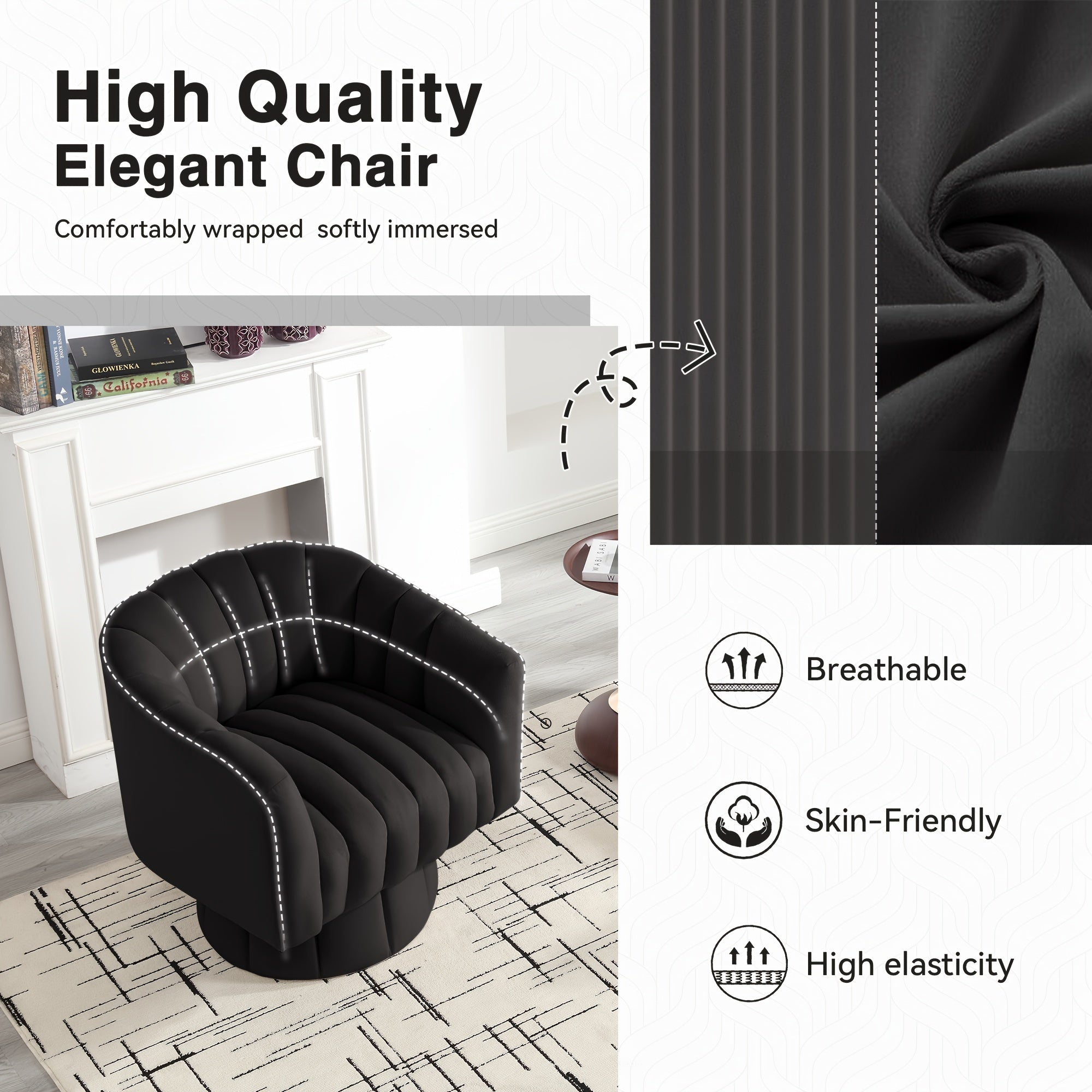 360°Swivel Mid-Century Chair, Small Space Barrel Chair With Thickened Seat Cushion, Velvet Fabric Accent Armchair For Living Room, Bedroom, Office