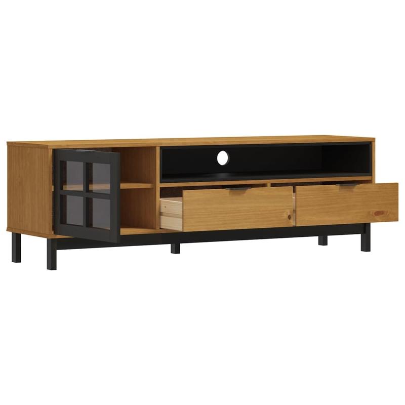 TV Stand with Glass Door FLAM 62.2"x15.7"x19.7" Solid Wood Pine