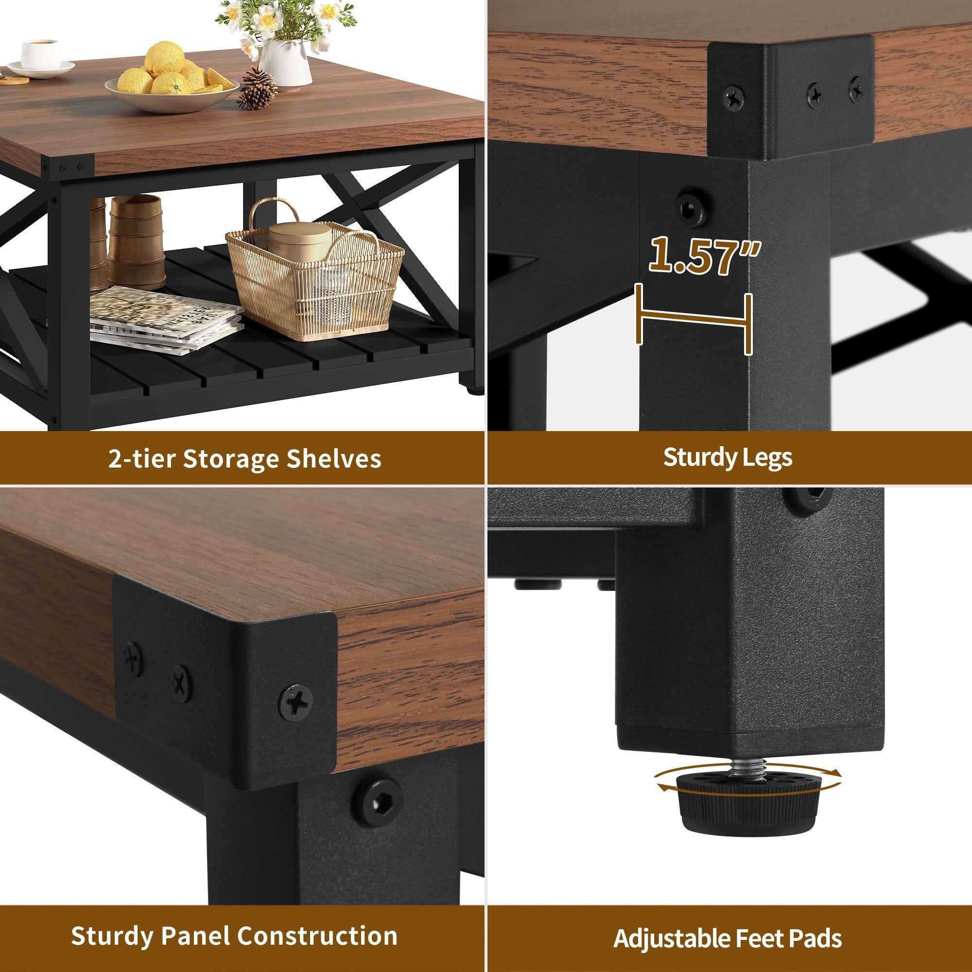 Farmhouse Living Room Center Table with Storage for Christmas Halloween Decor - Walnut - Coffee Tables Westberry