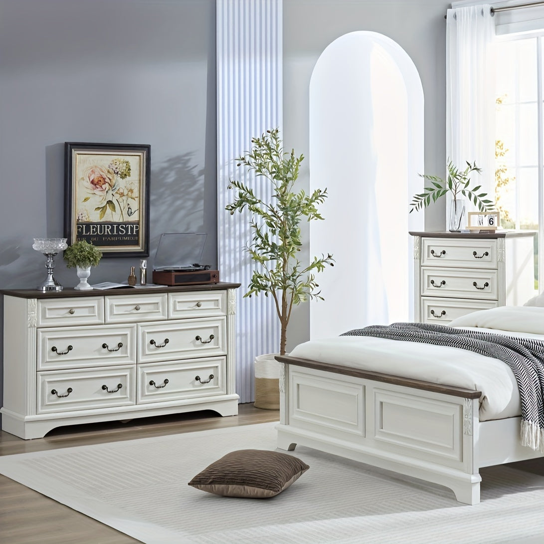 Rustic Beige Wooden Dresser with Drawers - High-Capacity Storage Cabinet for Bedroom & Living Room Freestanding 27’’