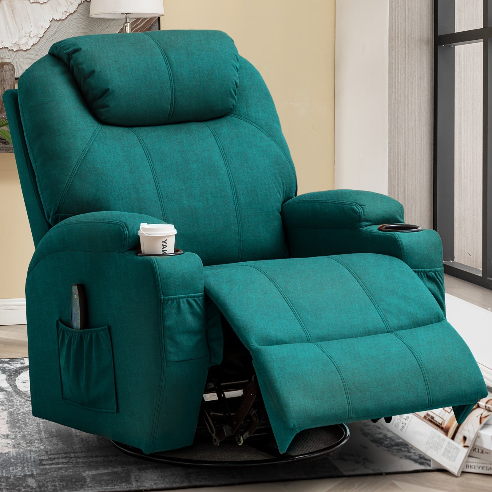 Massage Swivel Rocker Recliner with Heat and Vibration Massage, Manual Rocking Recliner Living Room Chair