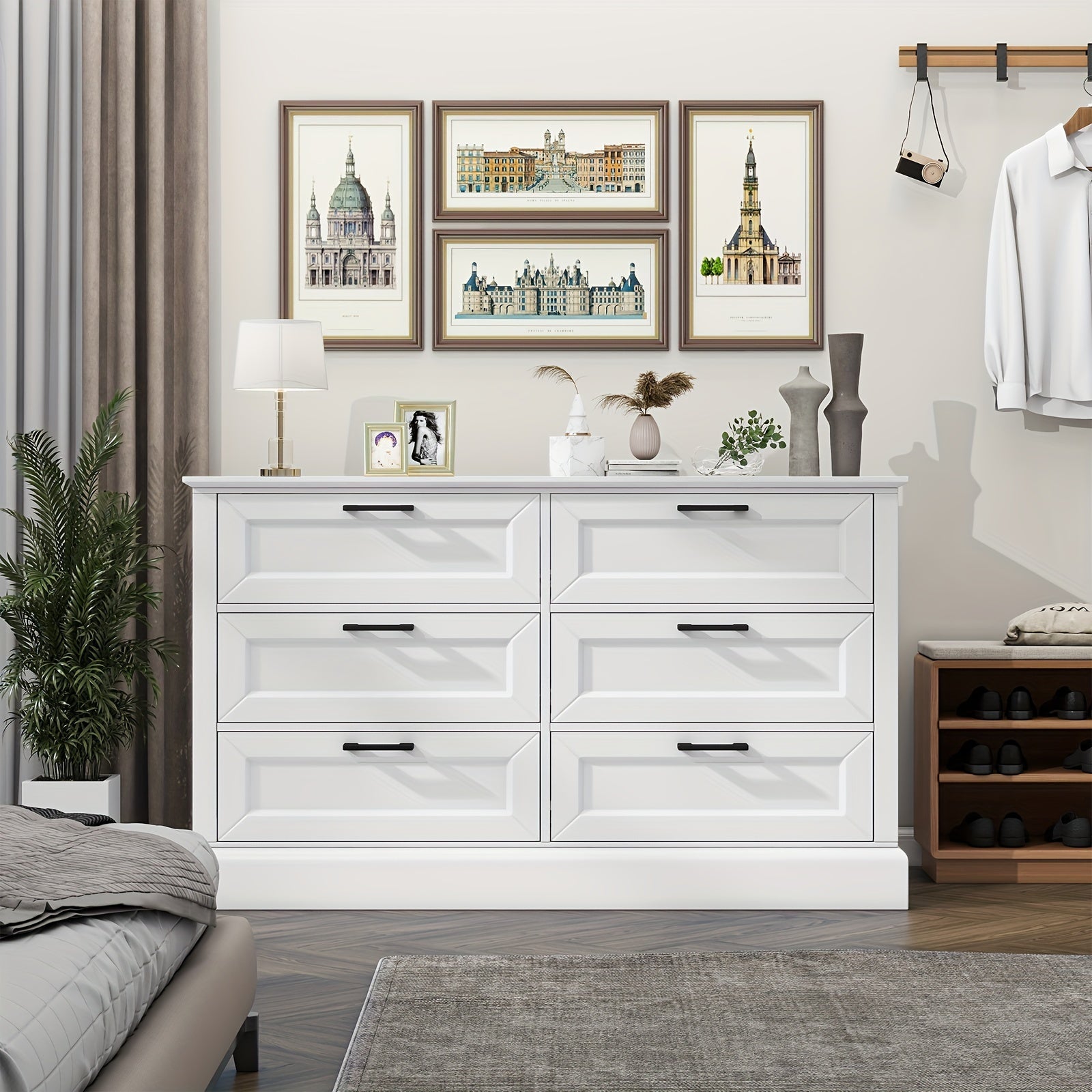6 drawer dresser Wooden Modern Style Wide Chest of Drawers Storage Dressers Organizer for Bedroom Living Room