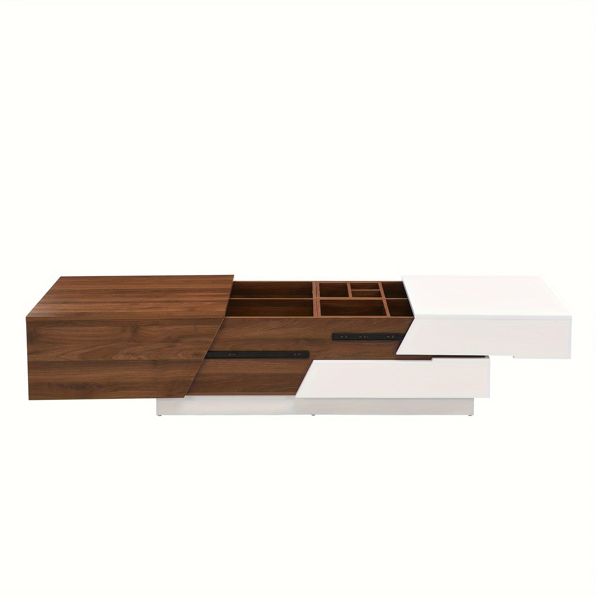 Modern Extendable Sliding Top Coffee Table With Storage In White&Walnut - White + Walnut - Coffee Tables Westberry