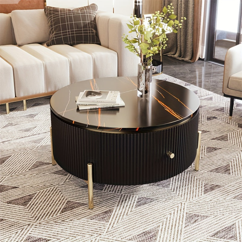 Modern Round Coffee Table With 2 Large Drawers - 31.5-Inch Storage Console For Living Spaces