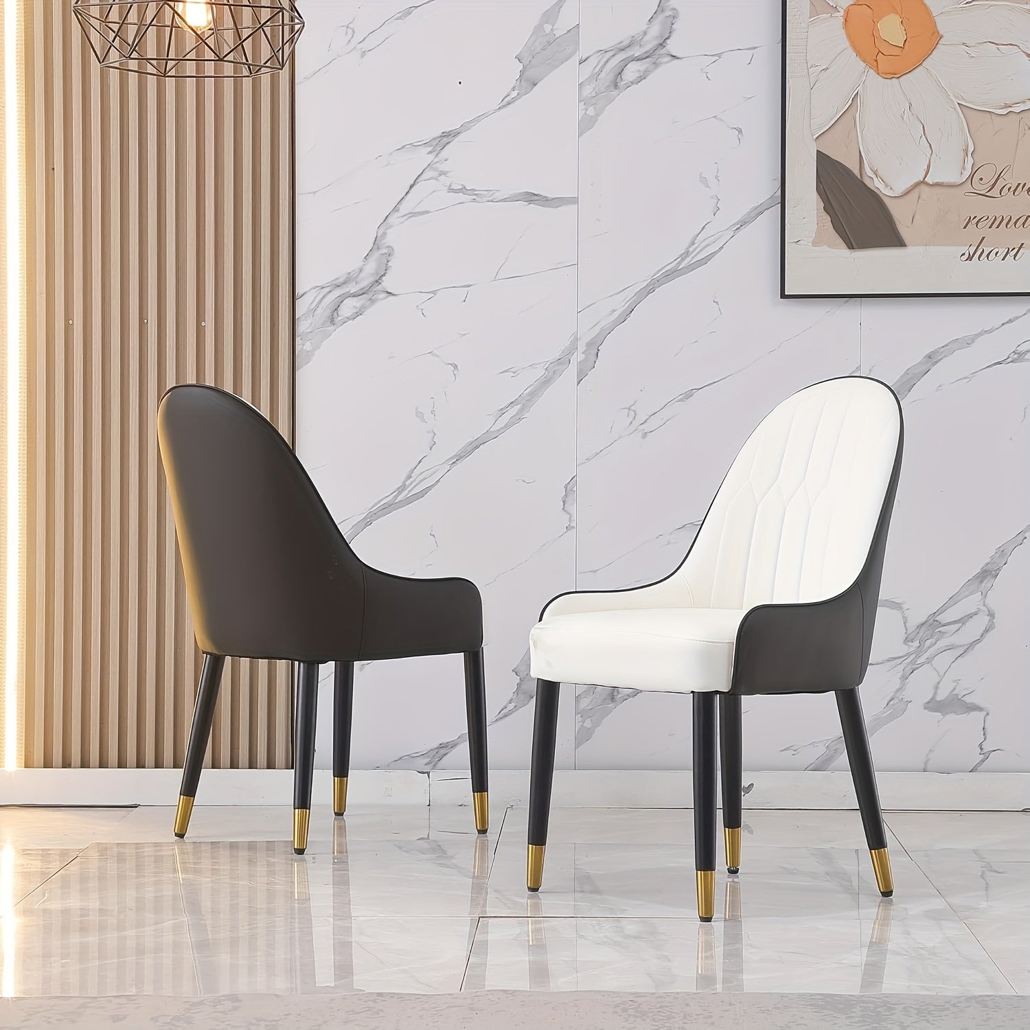 Modern Dining Chairs Set Of 2 Mid-Century Modern Kitchen Dining Room Chairs Armless Faux Leather Dining Chair With Padded Back Metal Legs