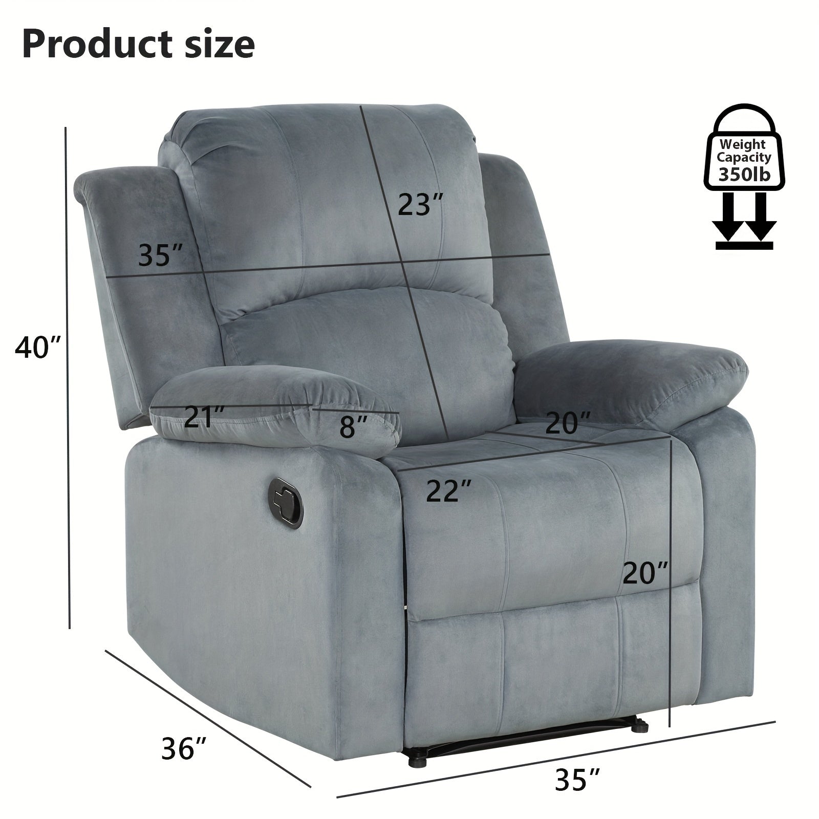 1pc Modern Large Size Manual Single Recliner, Soft Fabric, Suitable For Living Room And Bedroom, Strong And Safe Lounge Recliner