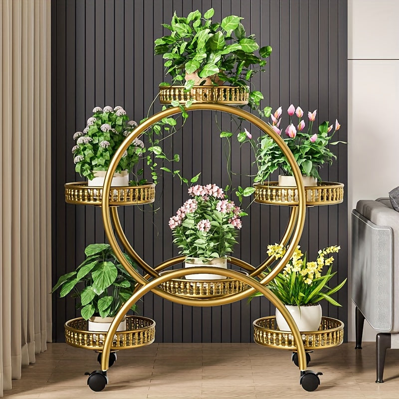 Multi-Layer Creative Round Iron Flower Stand, Floor-Standing Pothos Plant Rack, Innovative Living Room Decorative Flower Pot Holder, Garden Flower Rack.