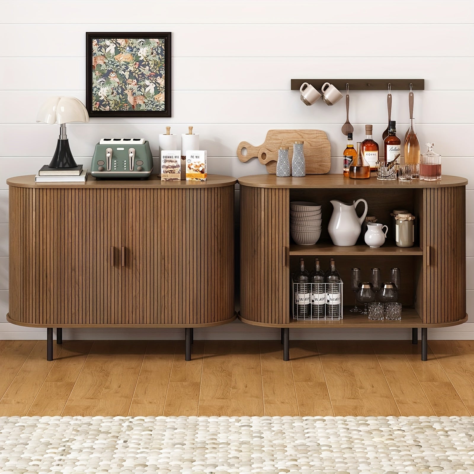 40" Storage Cabinet, Sideboard Buffet Cabinet With Storage, With Sliding Door & Adjustable Shelf, Modern Accent Coffee Bar Cabinet Console Table For Kitchen, Entryway, Bedroom, Walnut