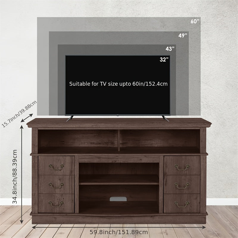 Farmhouse TV Stand For 60 Inch TV, Entertainment Center With Storage, Modern Media TV Console TV Stands For Living Room Bedroom (Coffee)