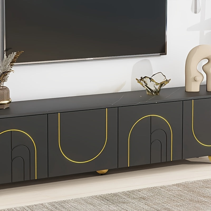 Modern TV Stand - Fits Up to 75" TVs, Marble Top & Golden Legs, Adjustable Shelf, Storage Cabinets Included - Perfect for Living Room Entertainment Center