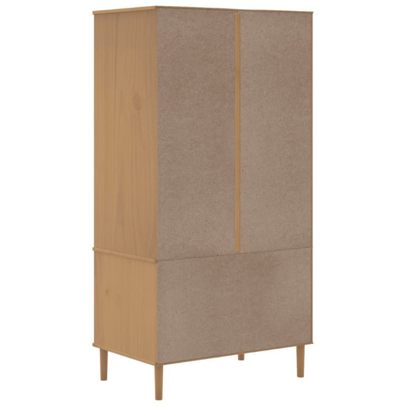 Wardrobe Rattan Look Brown 35.4"x21.7"x68.9" Solid Wood Pine, provides ample storage space, door surface is handcrafted cane