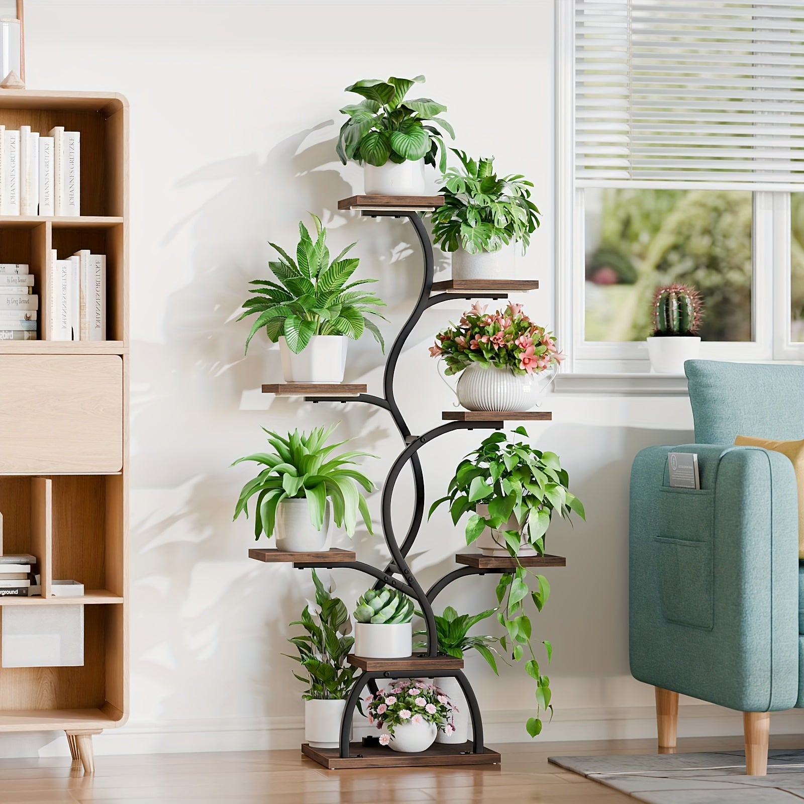 Plant Stand Indoor with Grow Light - 8 Tiered Plant Shelf Indoor, Corner Plant Stand, Metal Corner Shelves, 45" Tall Plant Shelf with Grow Light, Multi Functional Display Stand with Thickened Wooden Boards, Small Plant Stand