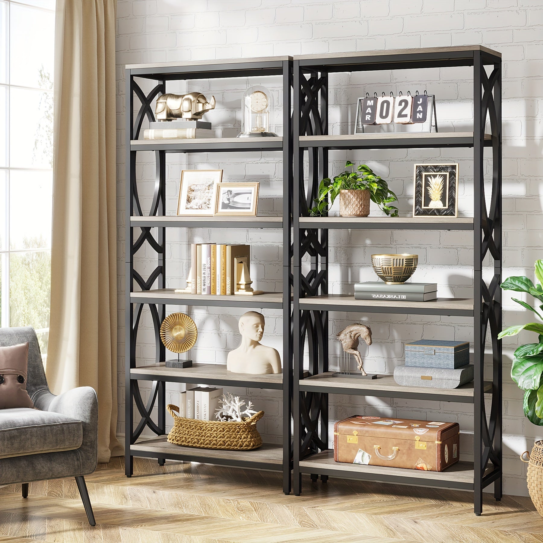 Introducing The 6-Tier Bookshelf 175cm Tall Bookcase Combining Modern Wooden Design With Durable Metal Frame.