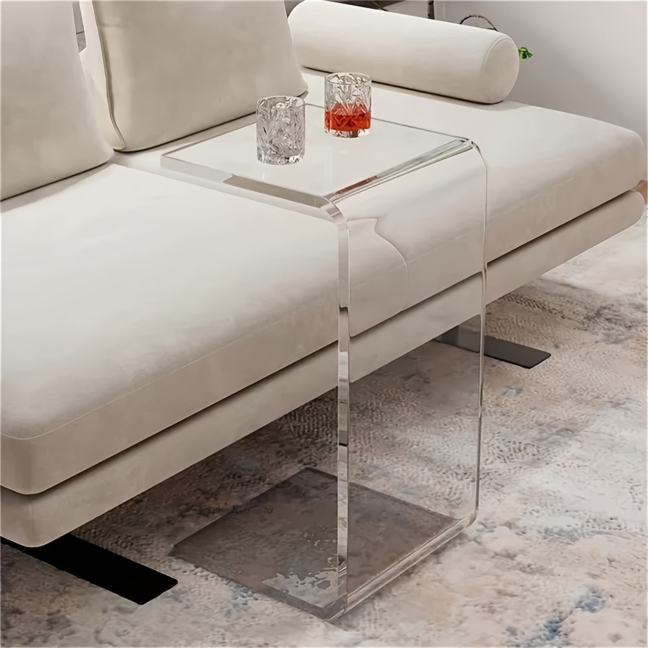 Modern simple acrylic C-shaped side table coffee table-transparent color