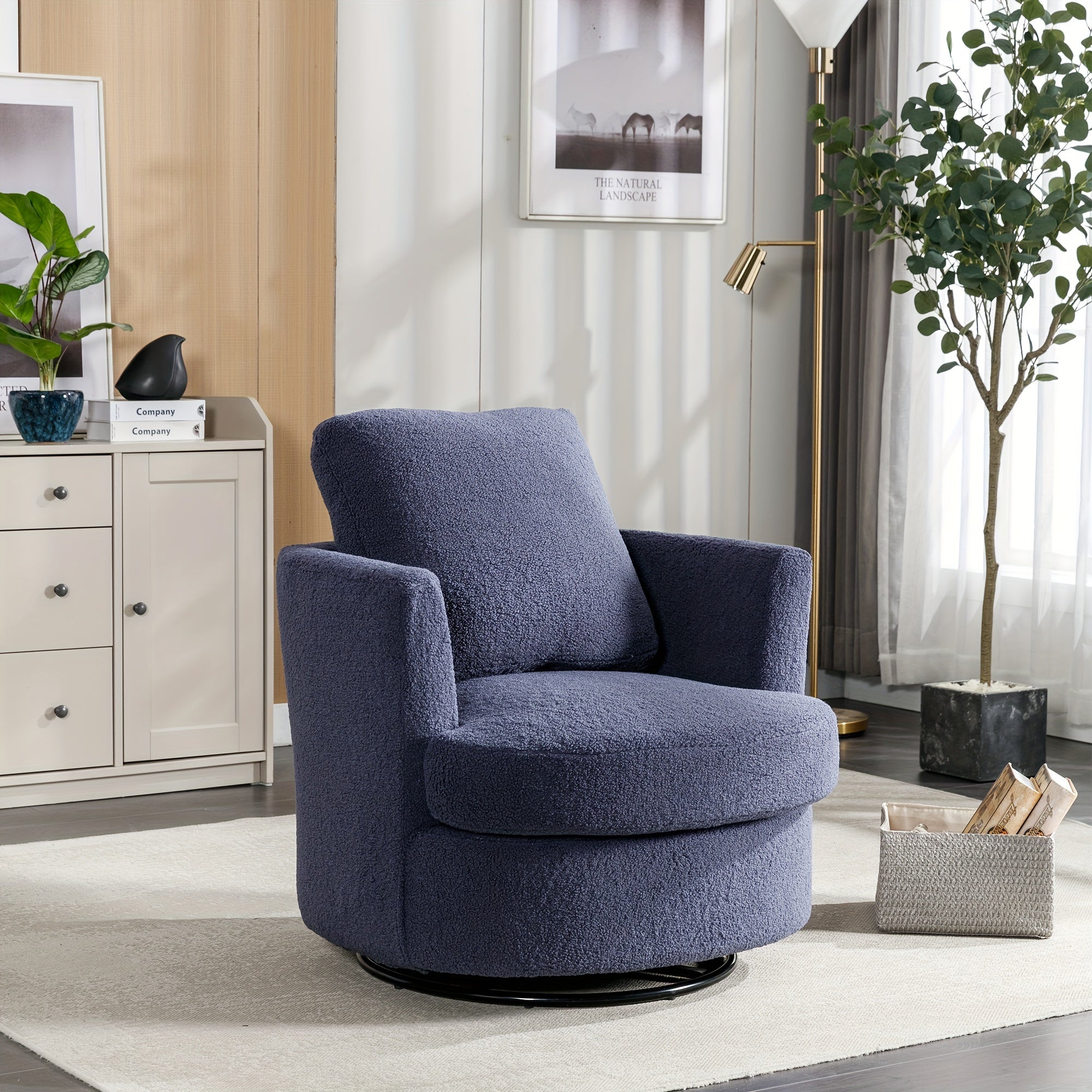 Swivel Accent Chairs Modern Comfy Sofa Chair With Black Metals Base, Single Armchair For Bedroom Living Room