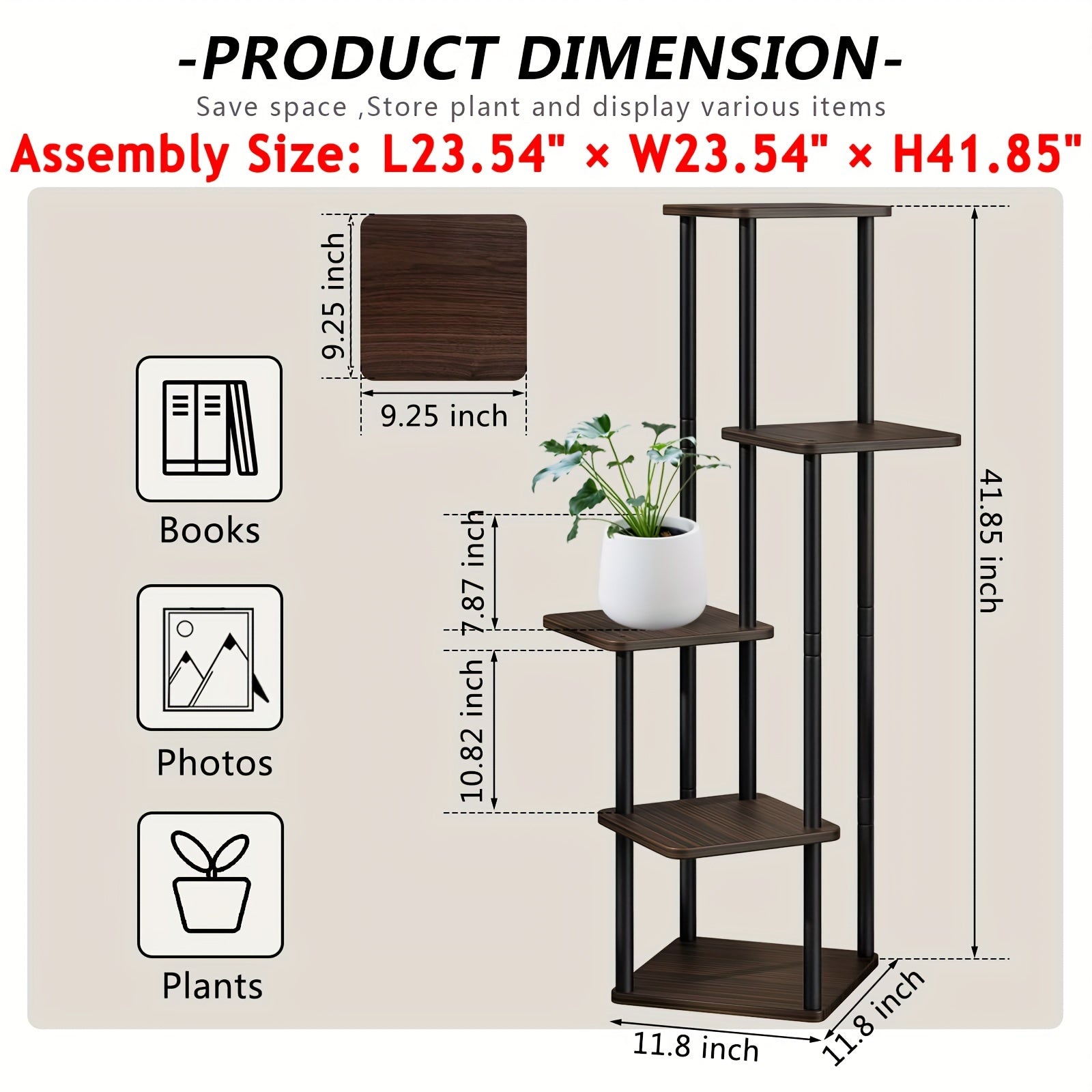 5 Tier Plant Stand Tall Metal Wood Shelf Holder for Indoor Plants, Outdoor Garden Plant Display Rack Flower Pot Stand for Corner Living Room Balcony Garden Patio