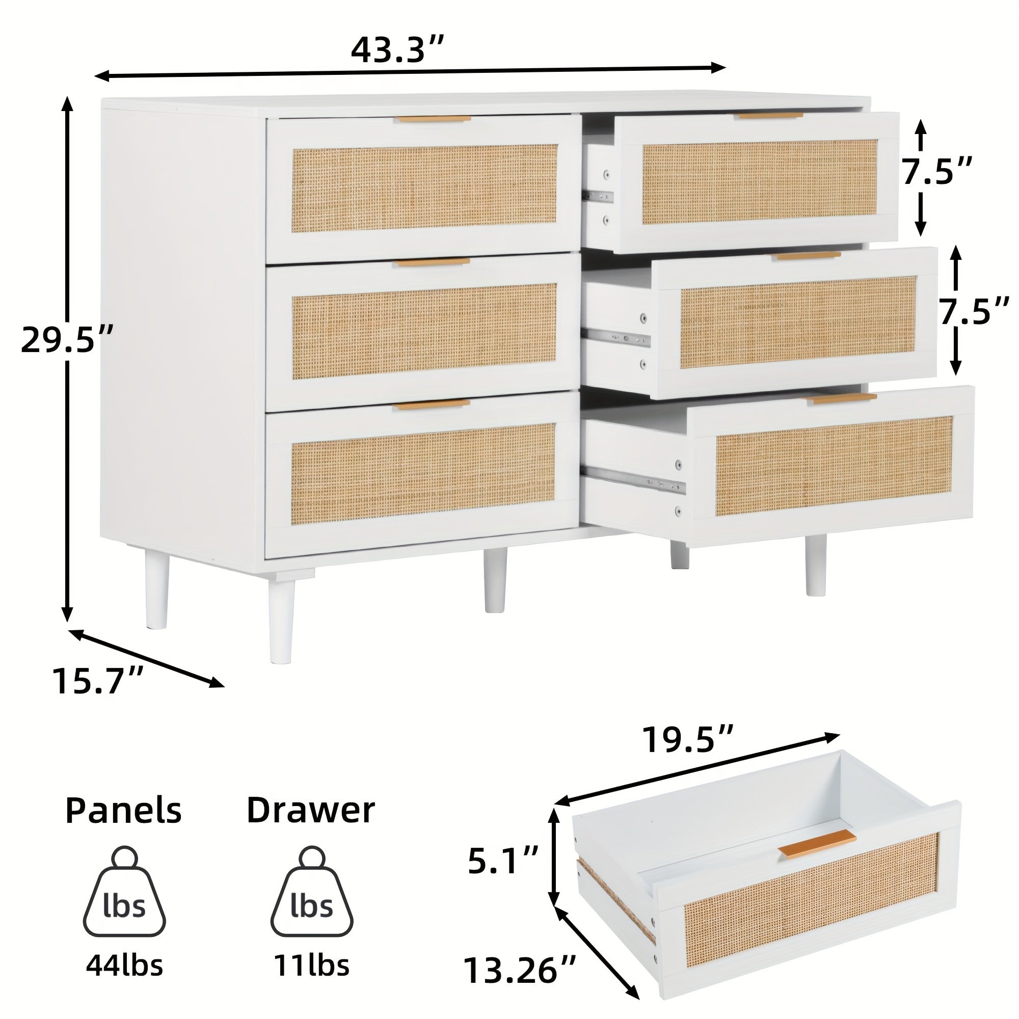 6 6 Drawer Dresser Rattan Dresser Modern Chest With Drawers, Wood Storage Closet Dressers Chest Of Drawers