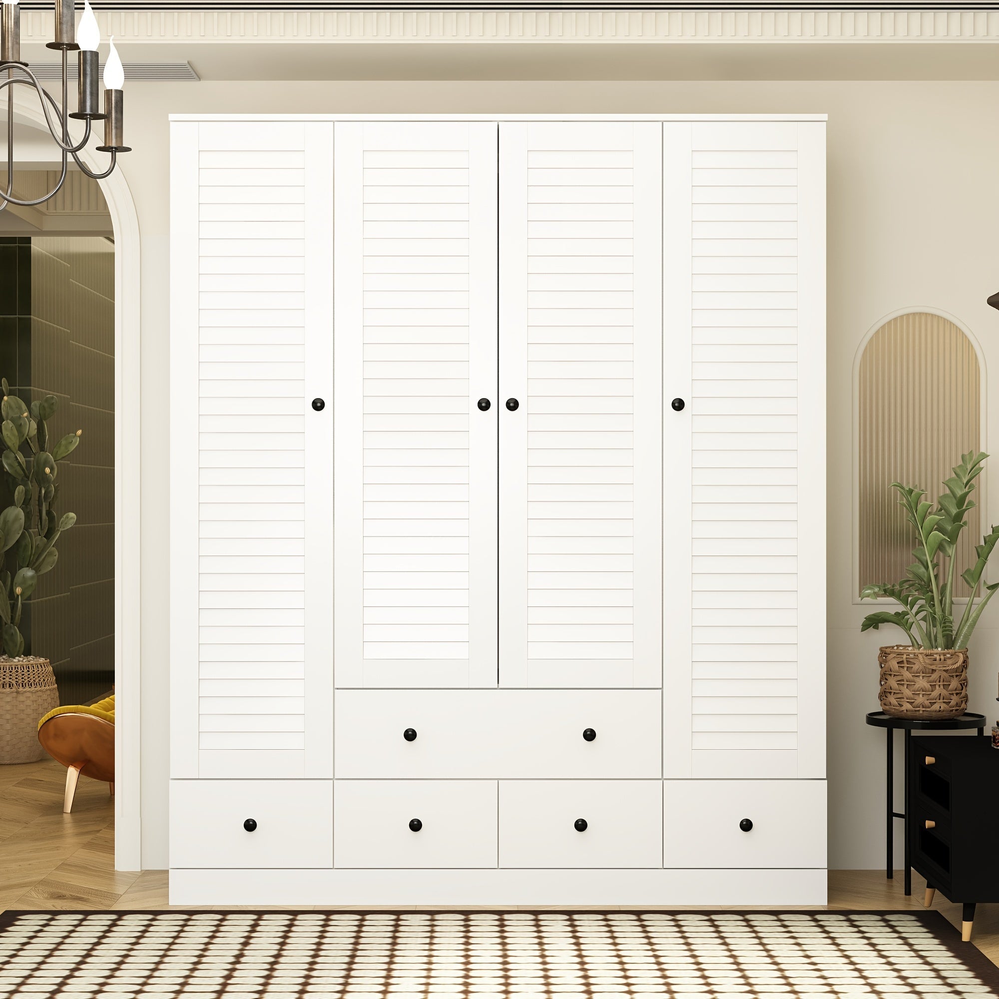 Large Wardrobe Closet With Four Drawers Hanging Rod Area 5 Folding Storage Areas Reasonable Space Allocation Modern