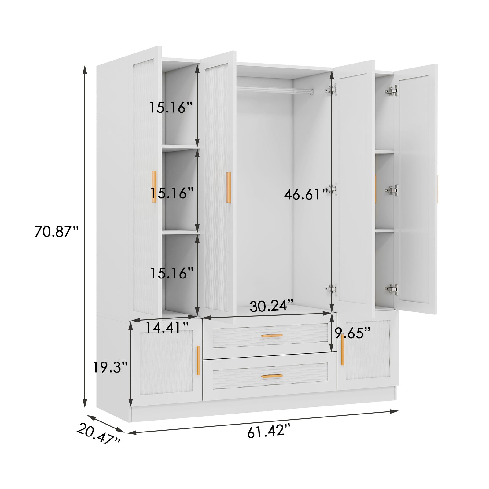 Modern White Wooden Wardrobe Armoire with Mirror Door and Drawer, Freestanding Closet Storage Cabinet for Bedroom, Hardwood Construction, Medium Density Fiberboard, No Electricity Needed, ≥3.2 Cubic Feet Capacity, Portable